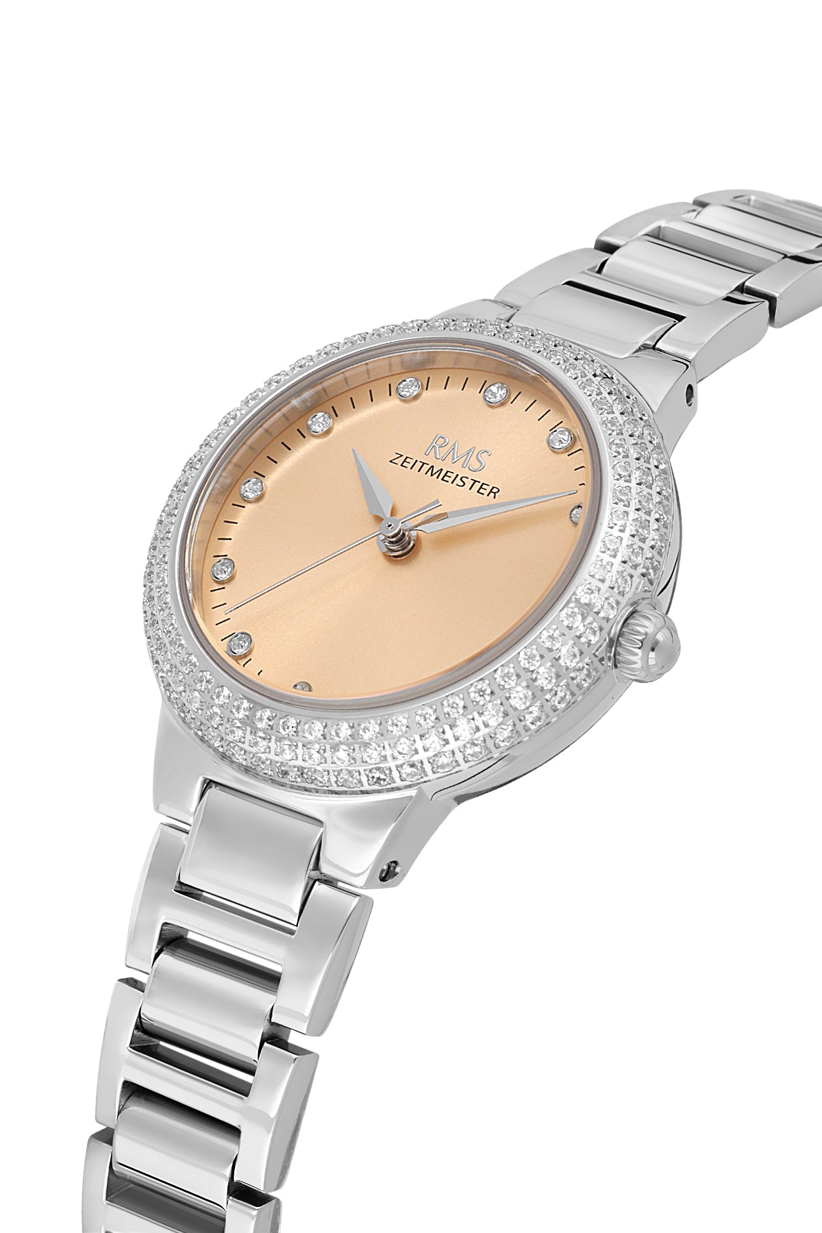 RMS Women's Salmon Dial Silver Stone Detailed Stainless Steel Watch - RMS.1.AG2165.122 - 3