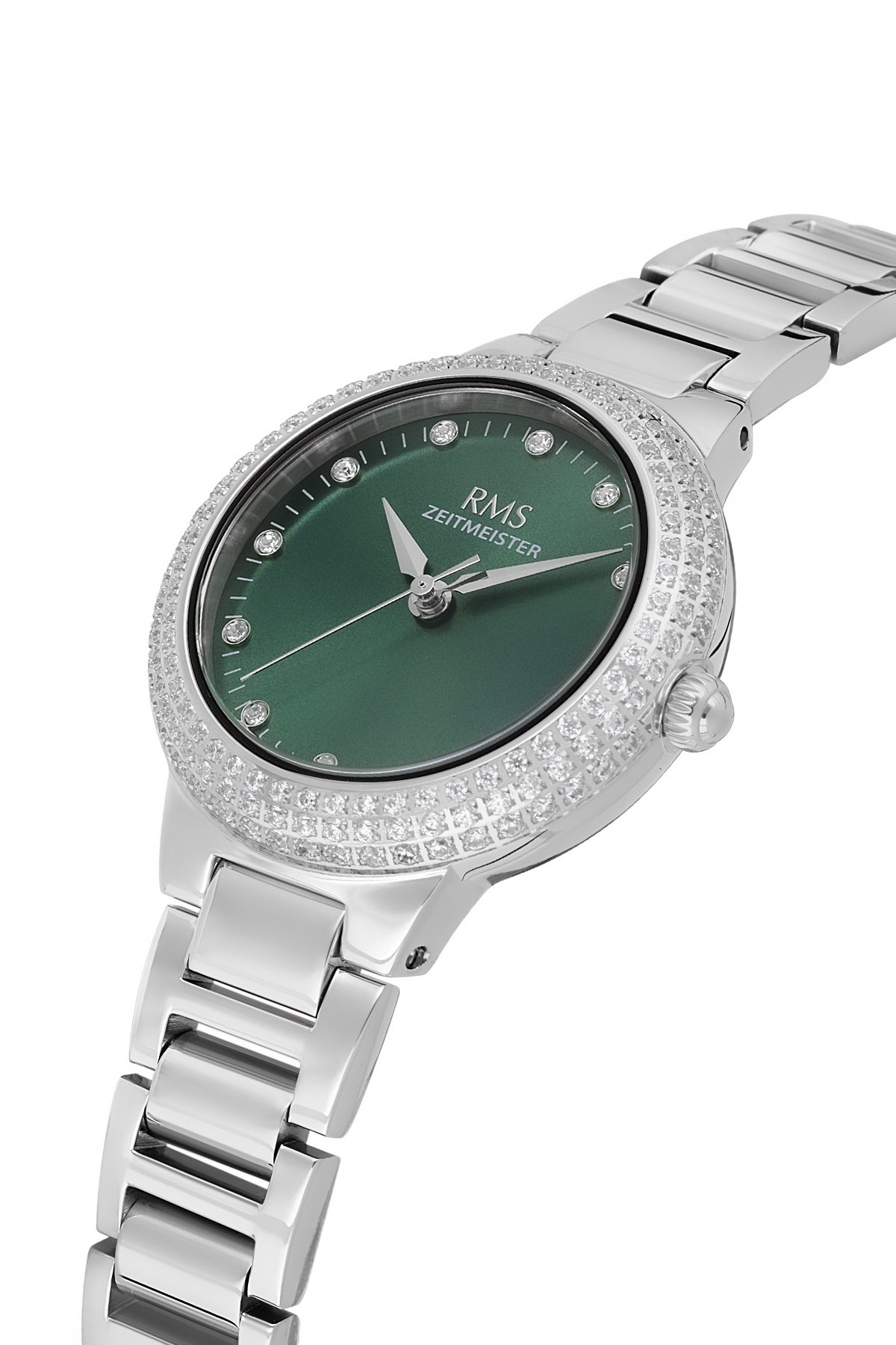 RMS Women's Green Dial Silver Stone Detailed Stainless Steel Watch - RMS.1.AG2165.19