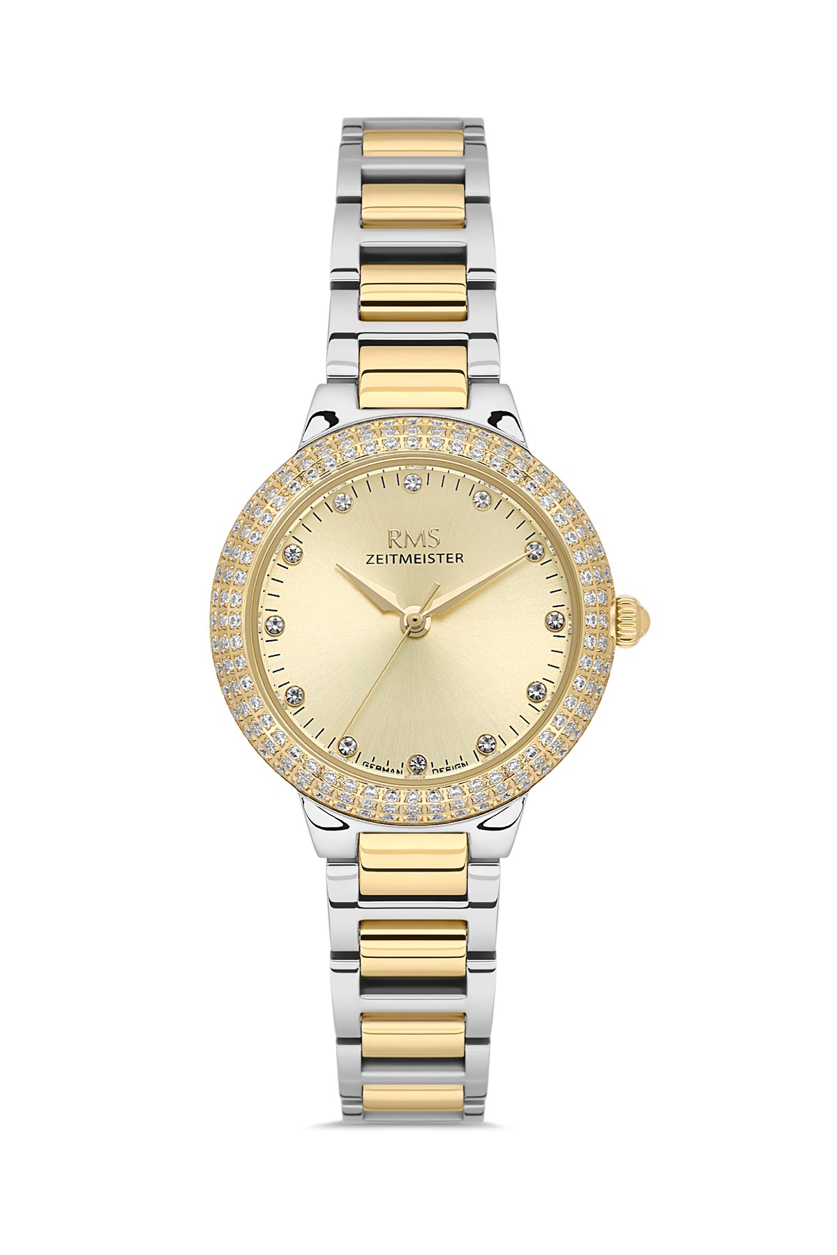 RMS Women's Gold Dial Gold & Silver Stone Detailed Stainless Steel Watch - RMS.1.AG2165.45