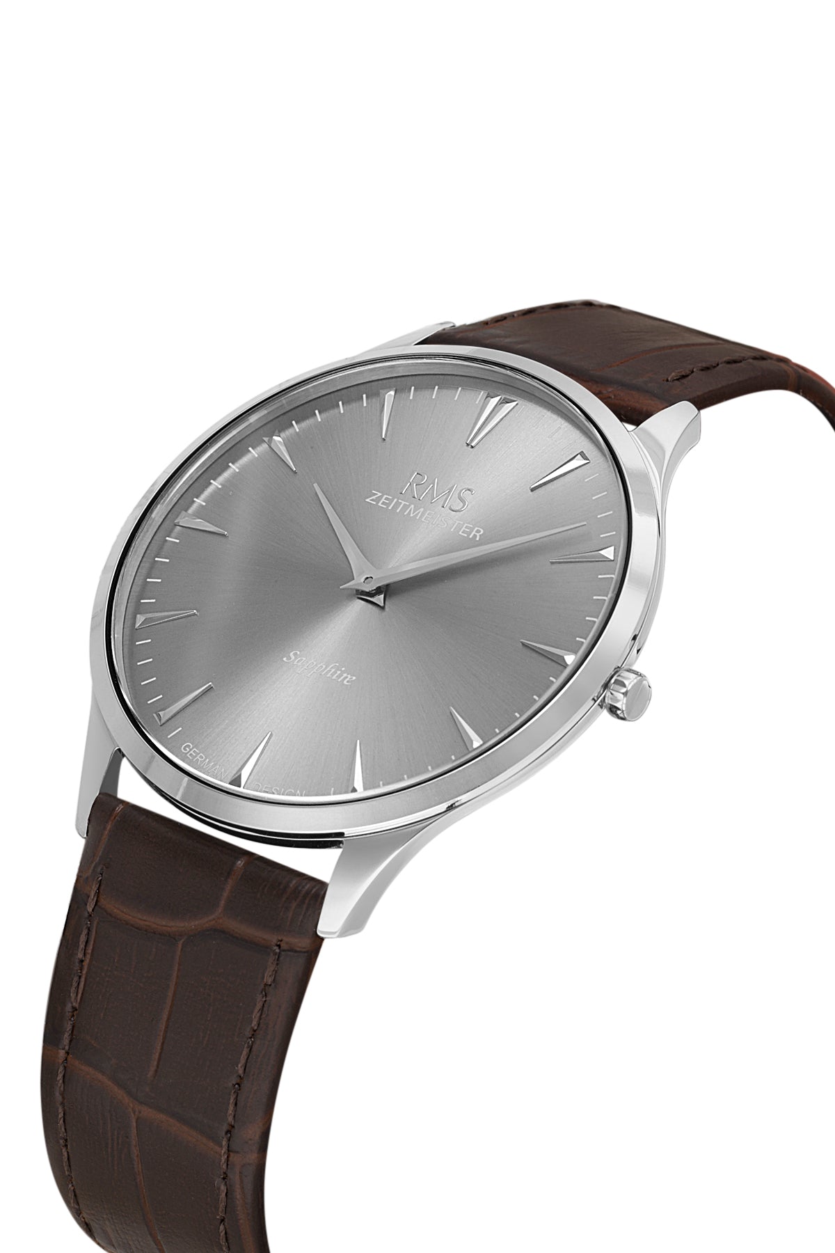 RMS Men's Gray Dial Silver Leather Watch - RMS.1.AG1004.115