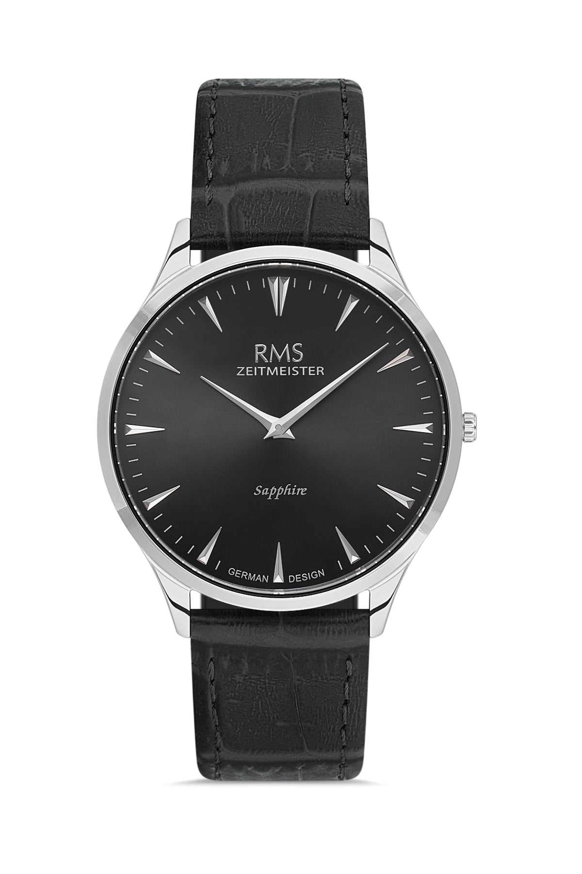 RMS Men's Black Dial Silver Leather Watch - RMS.1.AG1004.92