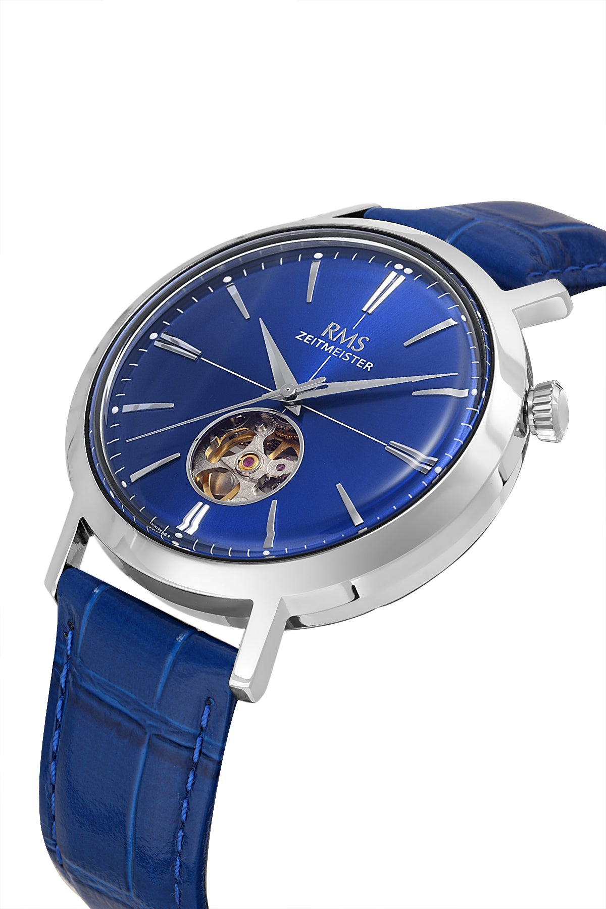 RMS Men's Blue Dial Silver Automatic Leather Watch - RMS.1.AG1476.103 - 3
