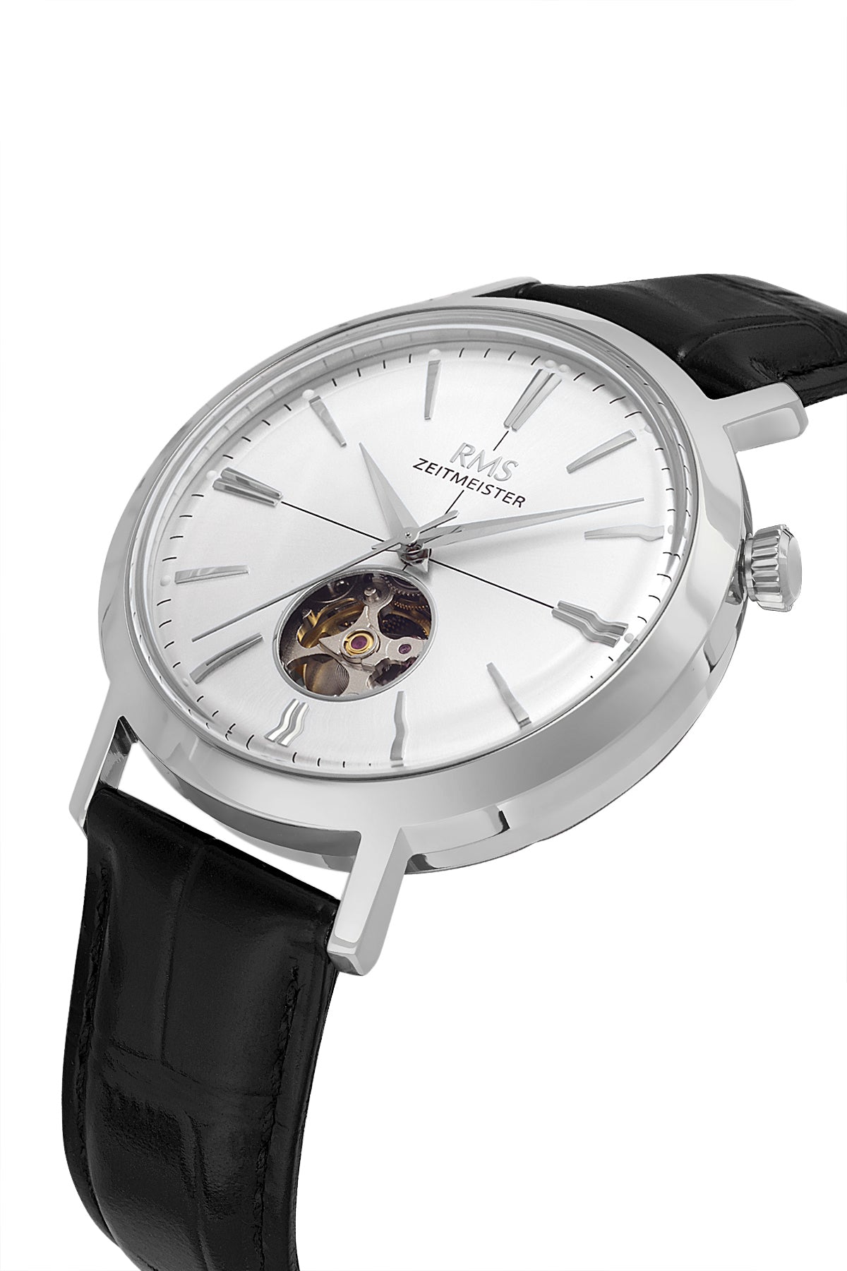 RMS Men's Silver Dial Silver Automatic Leather Watch - RMS.1.AG1476.10