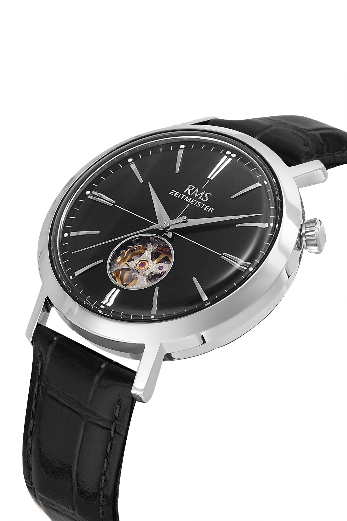 RMS Men's Black Dial Silver Automatic Leather Watch - RMS.1.AG1476.12 - 3