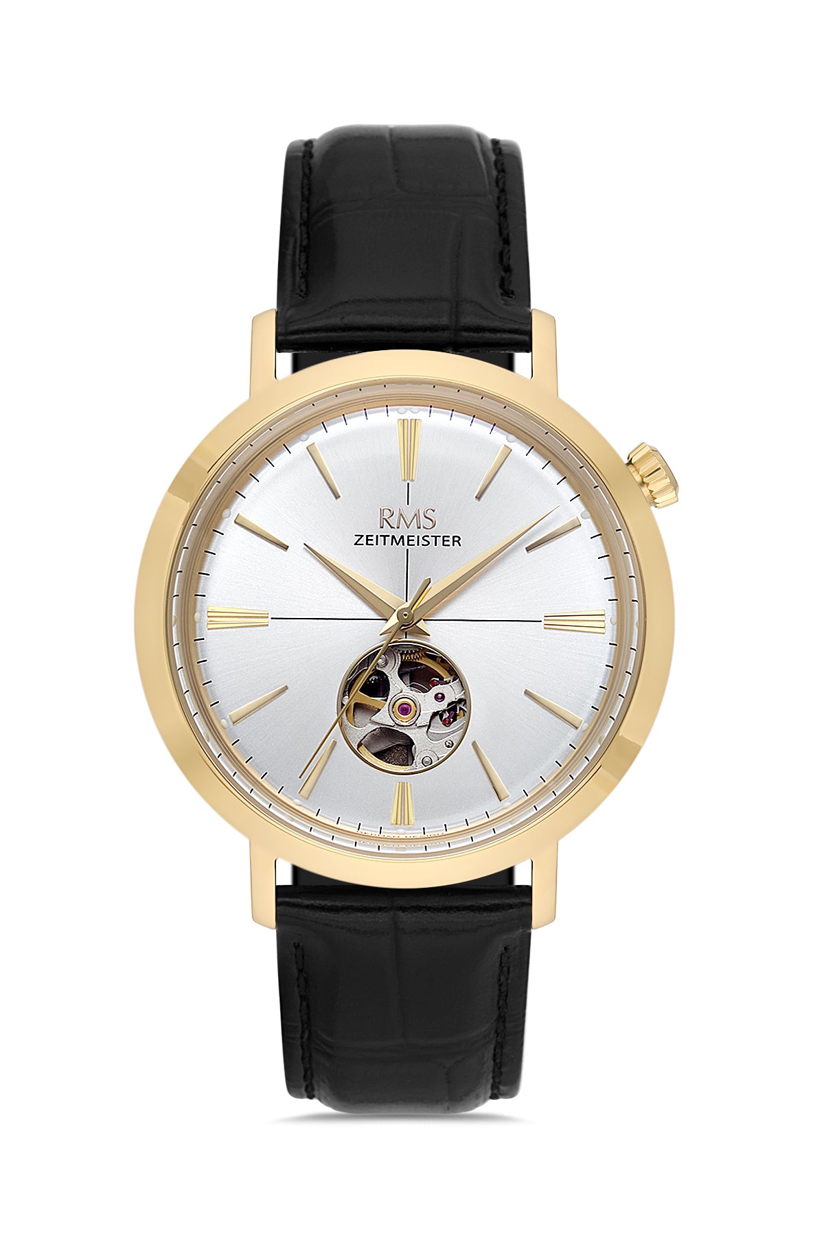RMS Men's Silver Dial Gold Automatic Leather Watch - RMS.1.AG1476.170
