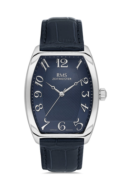 RMS Zeitmeister Navy Dial Silver Plated Men's Watch - Blue Genuine Leather Strap - RMS.1.AG1533.103