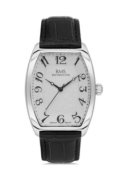 RMS Zeitmeister Grey Dial Silver Plated Men's Watch - Black Genuine Leather Strap - RMS.1.AG1533.915
