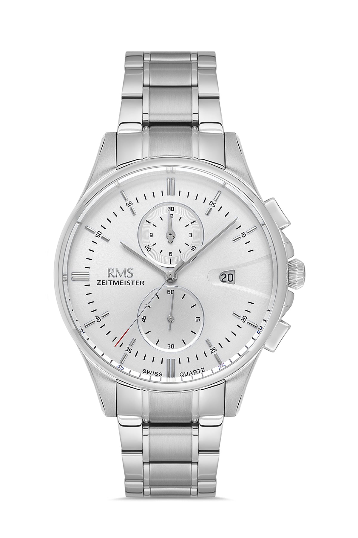 RMS Zeitmeister RMS.1.AG2074.01 men's watch with silver dial, silver case and stainless steel bracelet