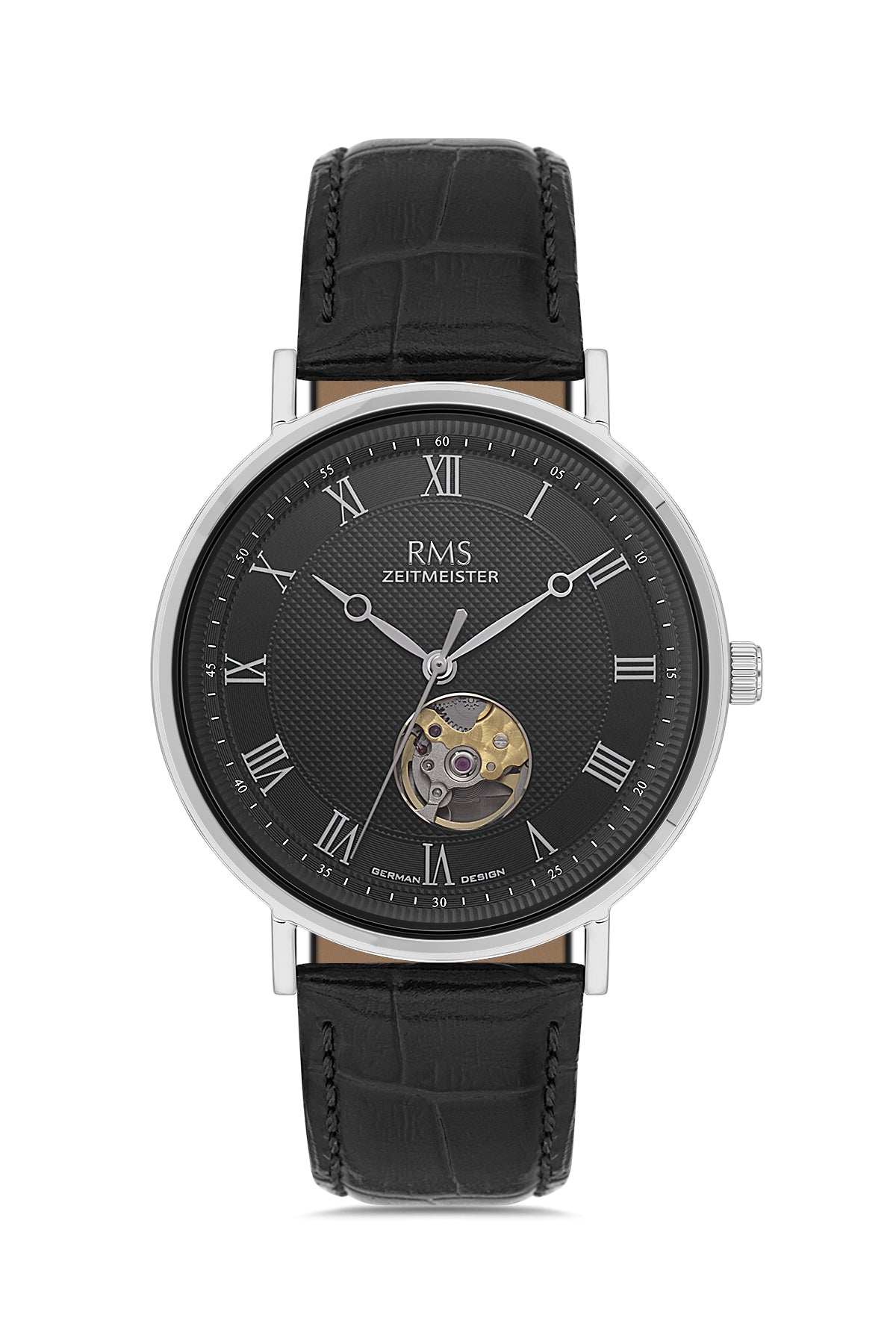 RMS Men's Black Dial Silver Automatic Leather Watch - RMS.1.AG2091.92