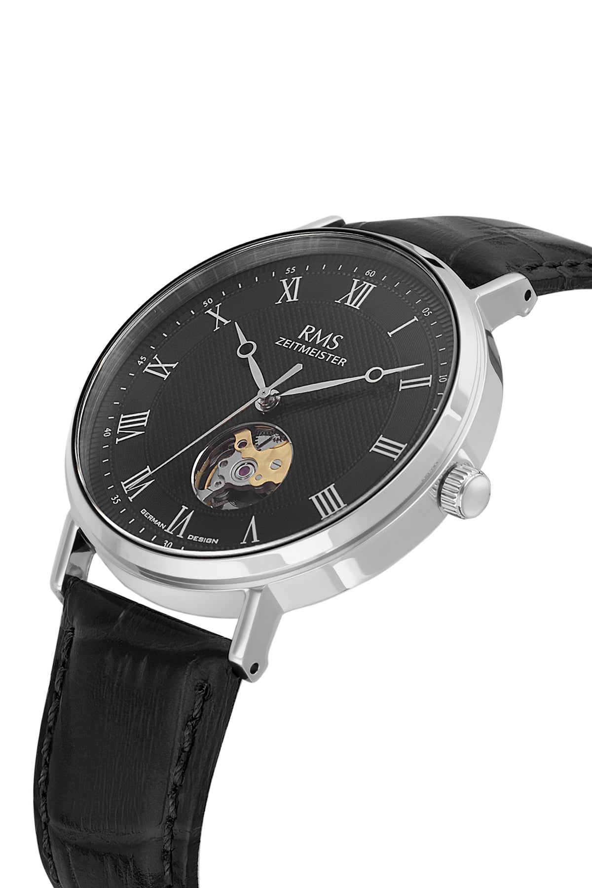 RMS Men's Black Dial Silver Automatic Leather Watch - RMS.1.AG2091.92 - 3