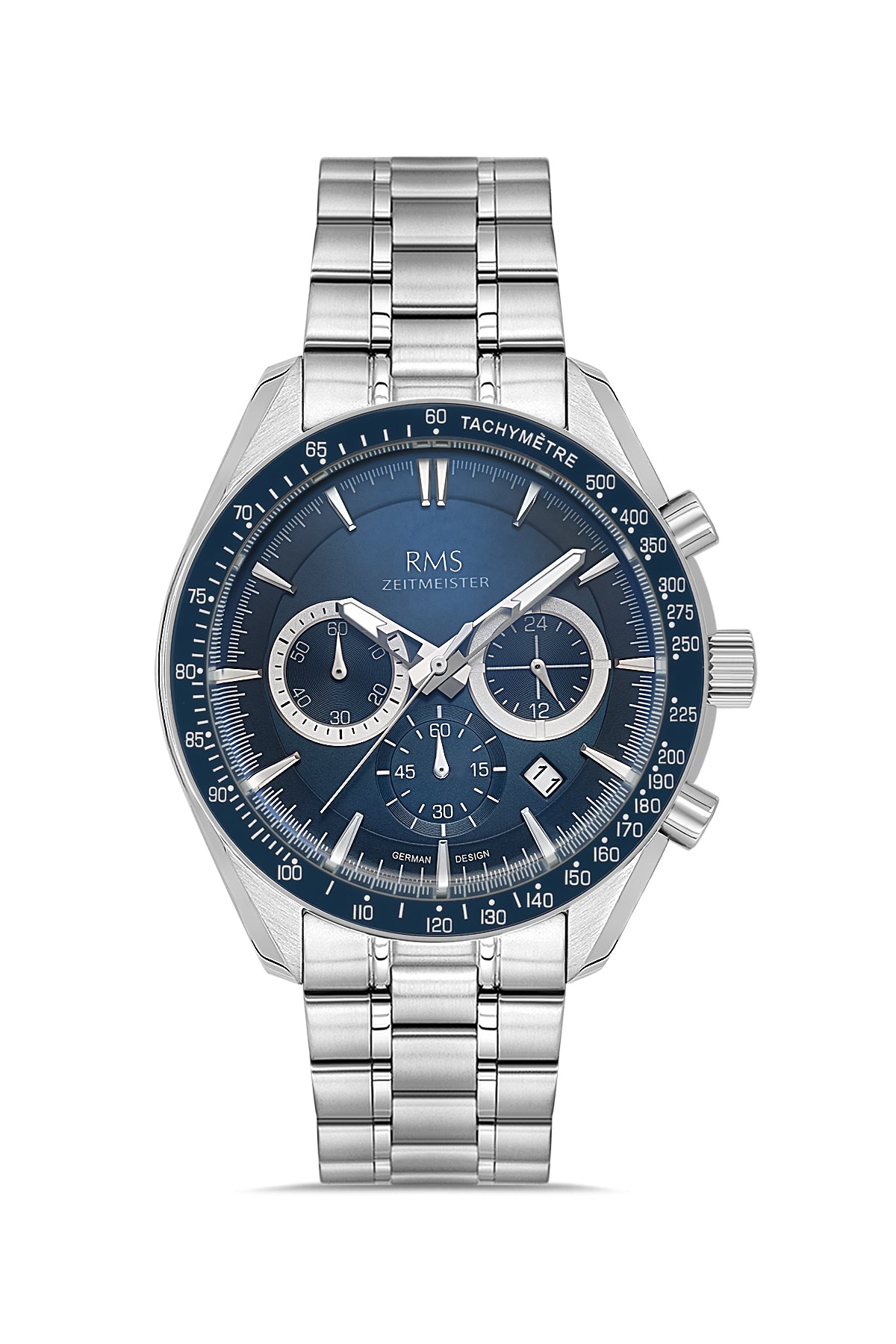RMS Zeitmeister Blue Dial Silver Plated Men's Watch - Stainless Steel Bracelet - RMS.1.AG2142.13