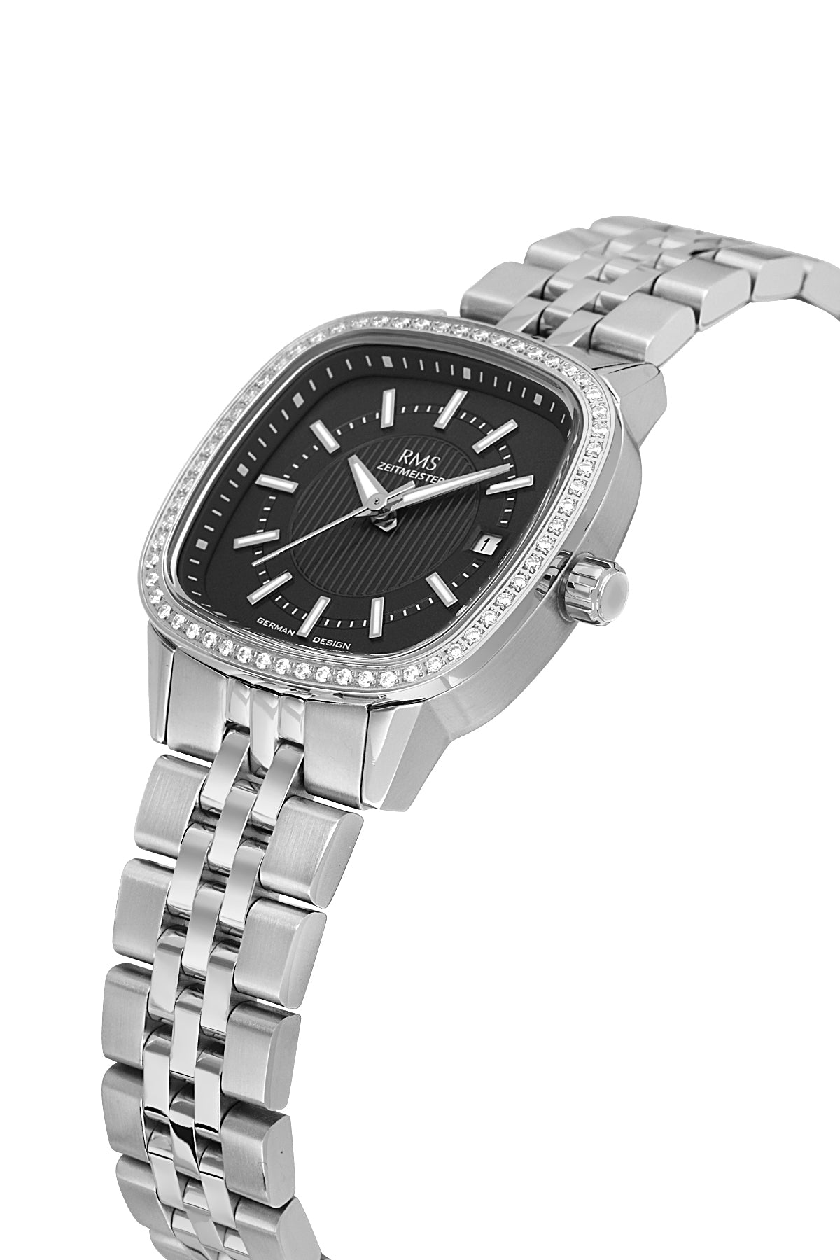 RMS Zeitmeister Black Dial Silver Plated Women's Watch - Stainless Steel Bracelet - RMS.1.AG2232.12