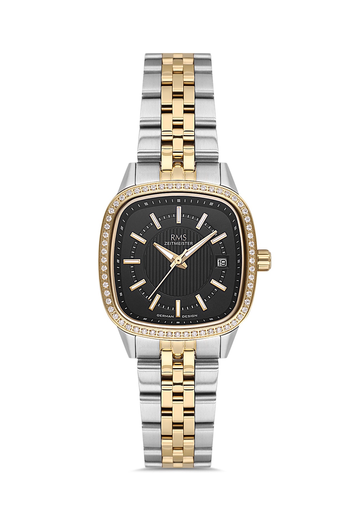 RMS Zeitmeister Black Dial Gold & Silver Plated Women's Watch - Stainless Steel Bracelet - RMS.1.AG2232.42