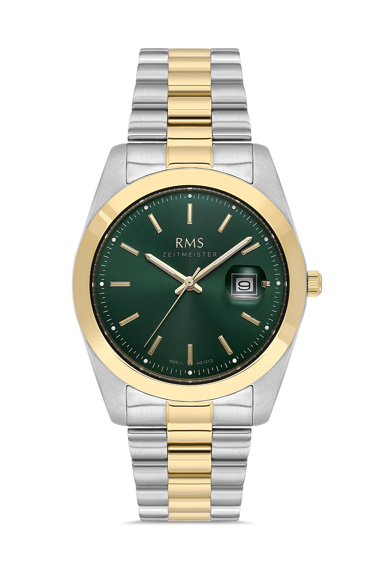 RMS Zeitmeister RMS.1.AG1213.49 men's watch with green dial, two-tone case and stainless steel bracelet