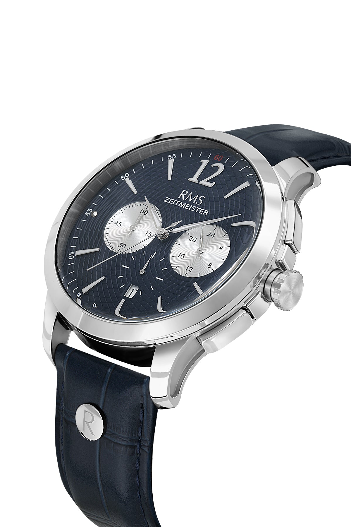 RMS Zeitmeister Navy Dial Silver Plated Men's Watch - Blue Genuine Leather Strap - RMS.1.AG1259.103