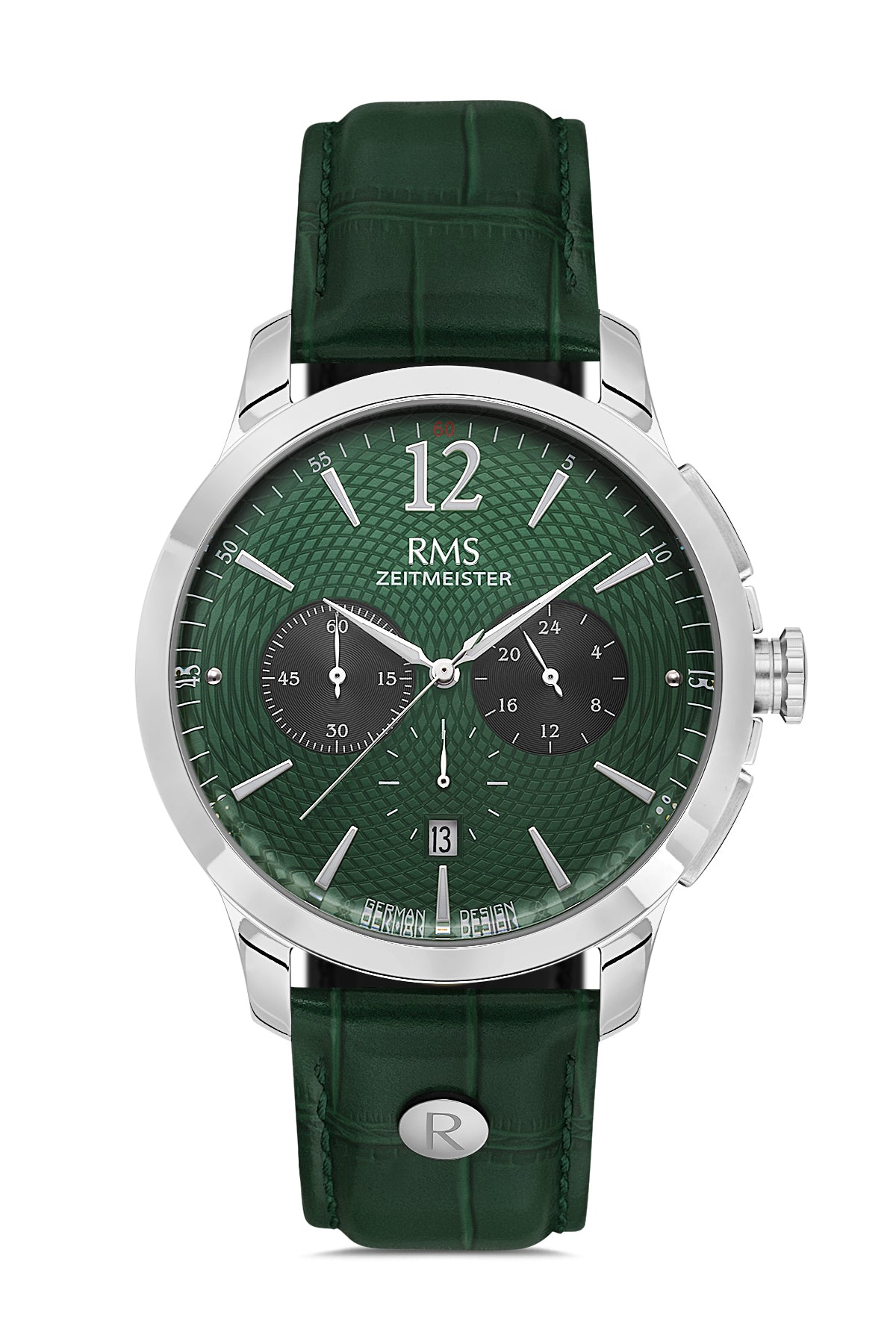 RMS Zeitmeister Green Dial Silver Plated Men's Watch - Green Genuine Leather Strap - RMS.1.AG1259.1810