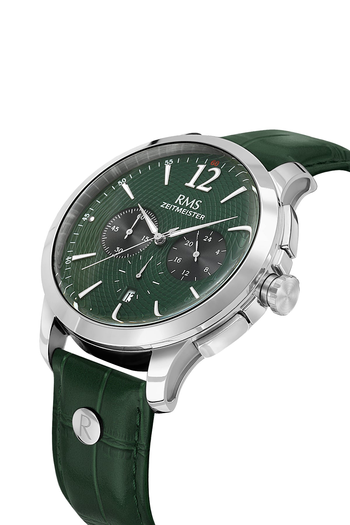 RMS Zeitmeister Green Dial Silver Plated Men's Watch - Green Genuine Leather Strap - RMS.1.AG1259.1810