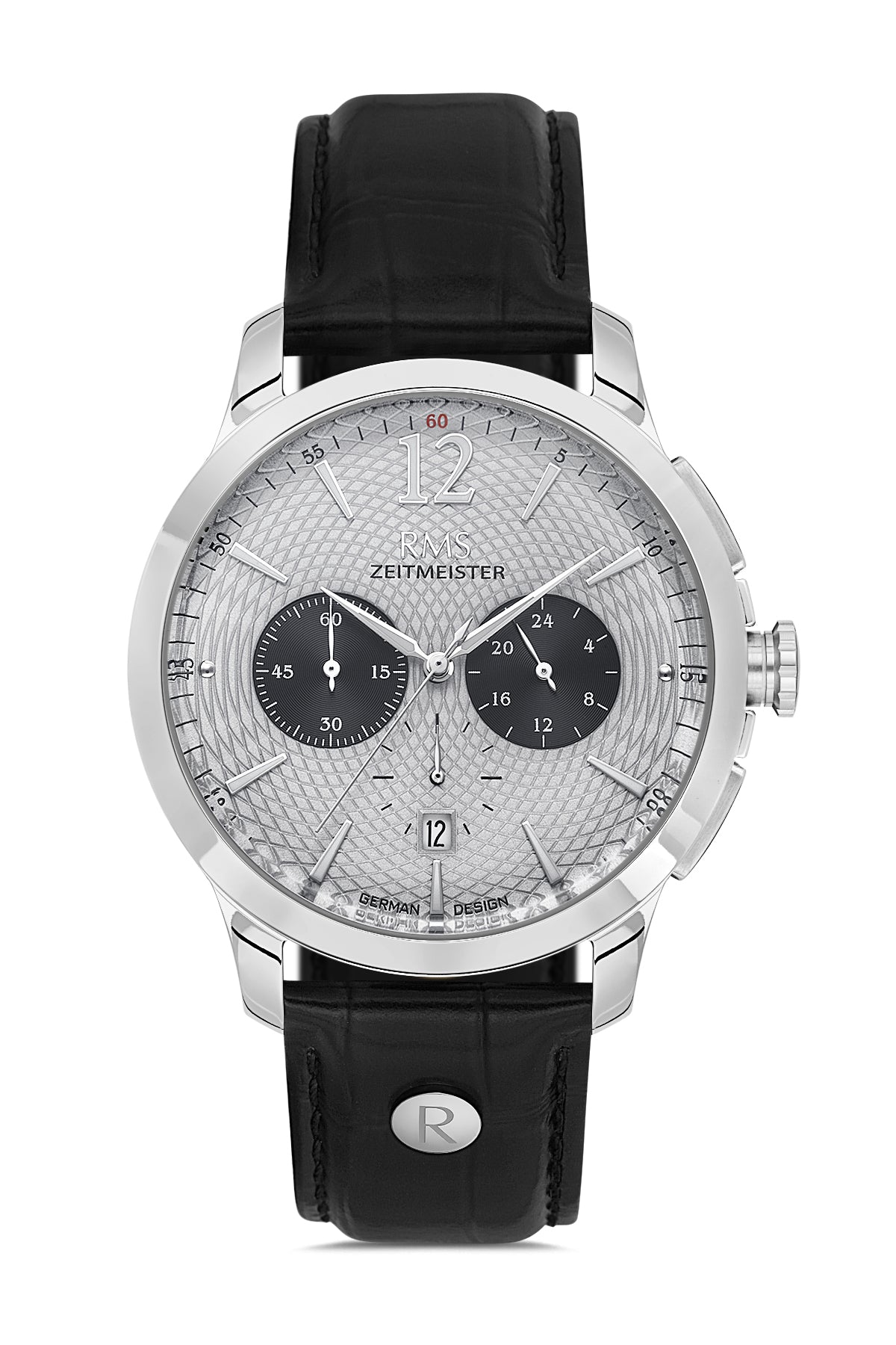 RMS Zeitmeister Grey Dial Silver Plated Men's Watch - Black Genuine Leather Strap - RMS.1.AG1259.915