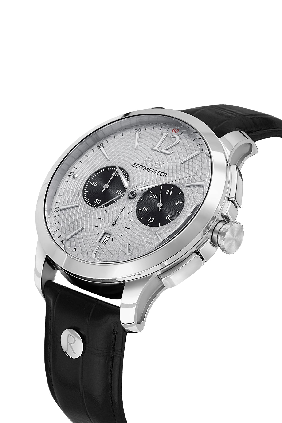 RMS Zeitmeister Grey Dial Silver Plated Men's Watch - Black Genuine Leather Strap - RMS.1.AG1259.915