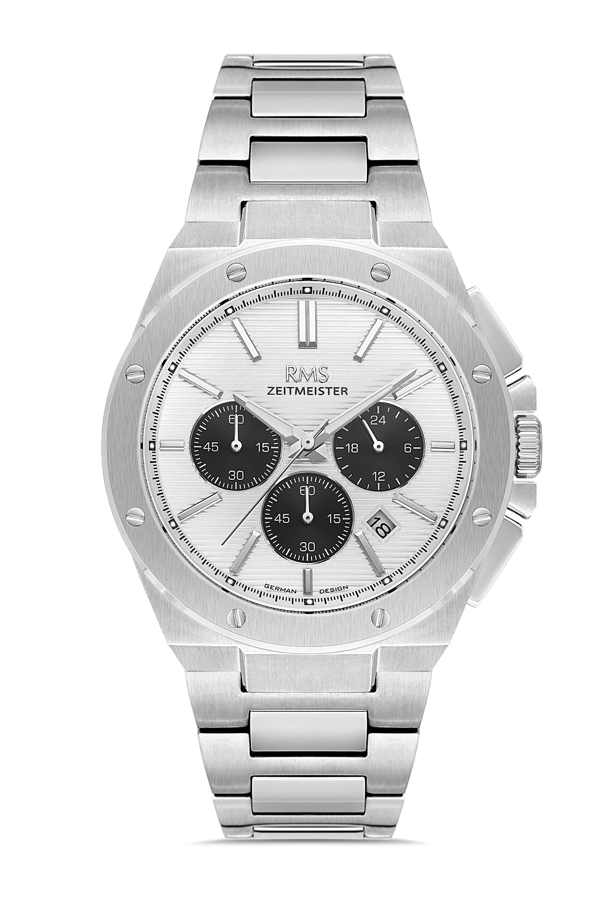RMS Zeitmeister Silver Dial Silver Plated Men's Watch - Stainless Steel Bracelet - RMS.1.AG2134.10