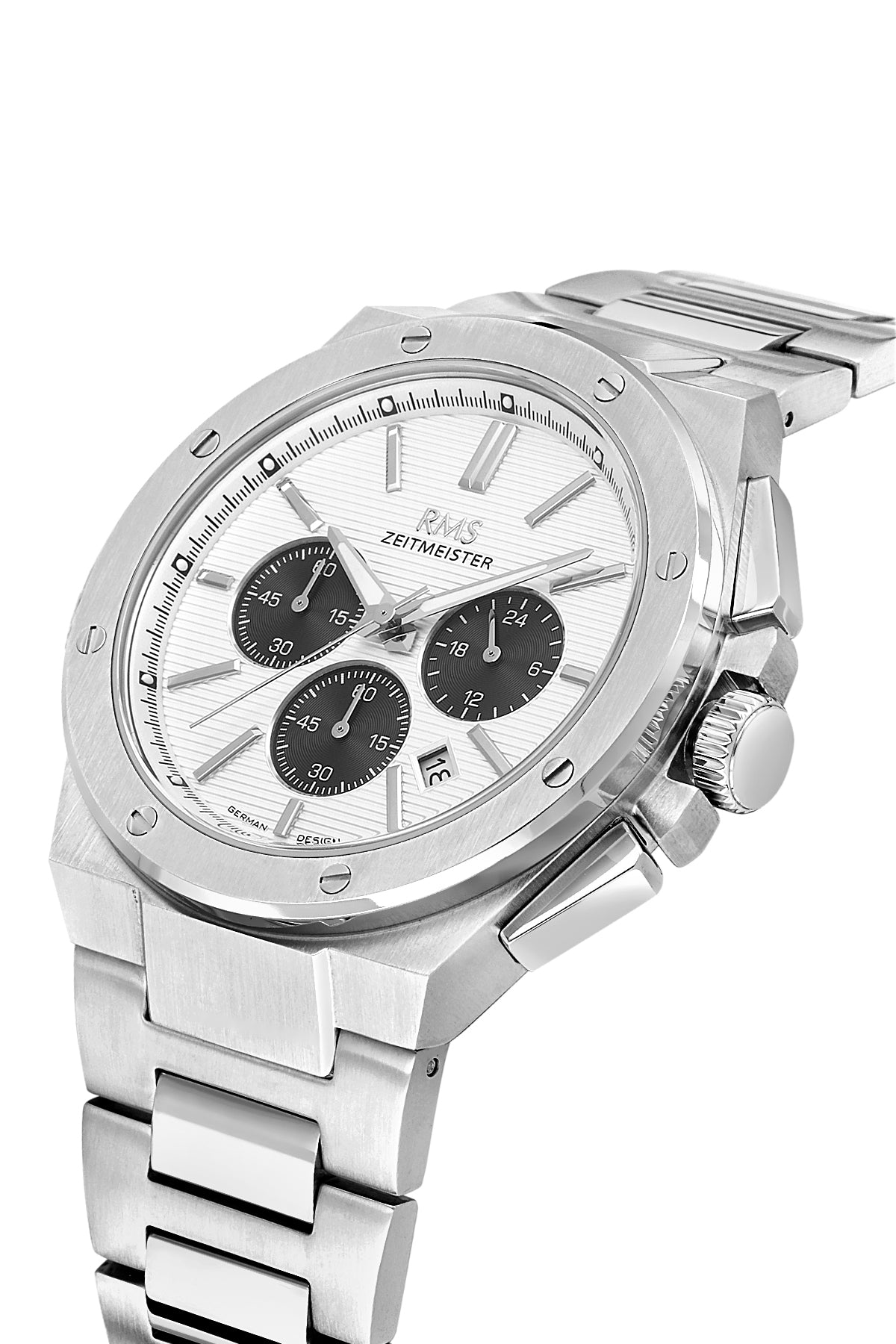 RMS Zeitmeister Silver Dial Silver Plated Men's Watch - Stainless Steel Bracelet - RMS.1.AG2134.10