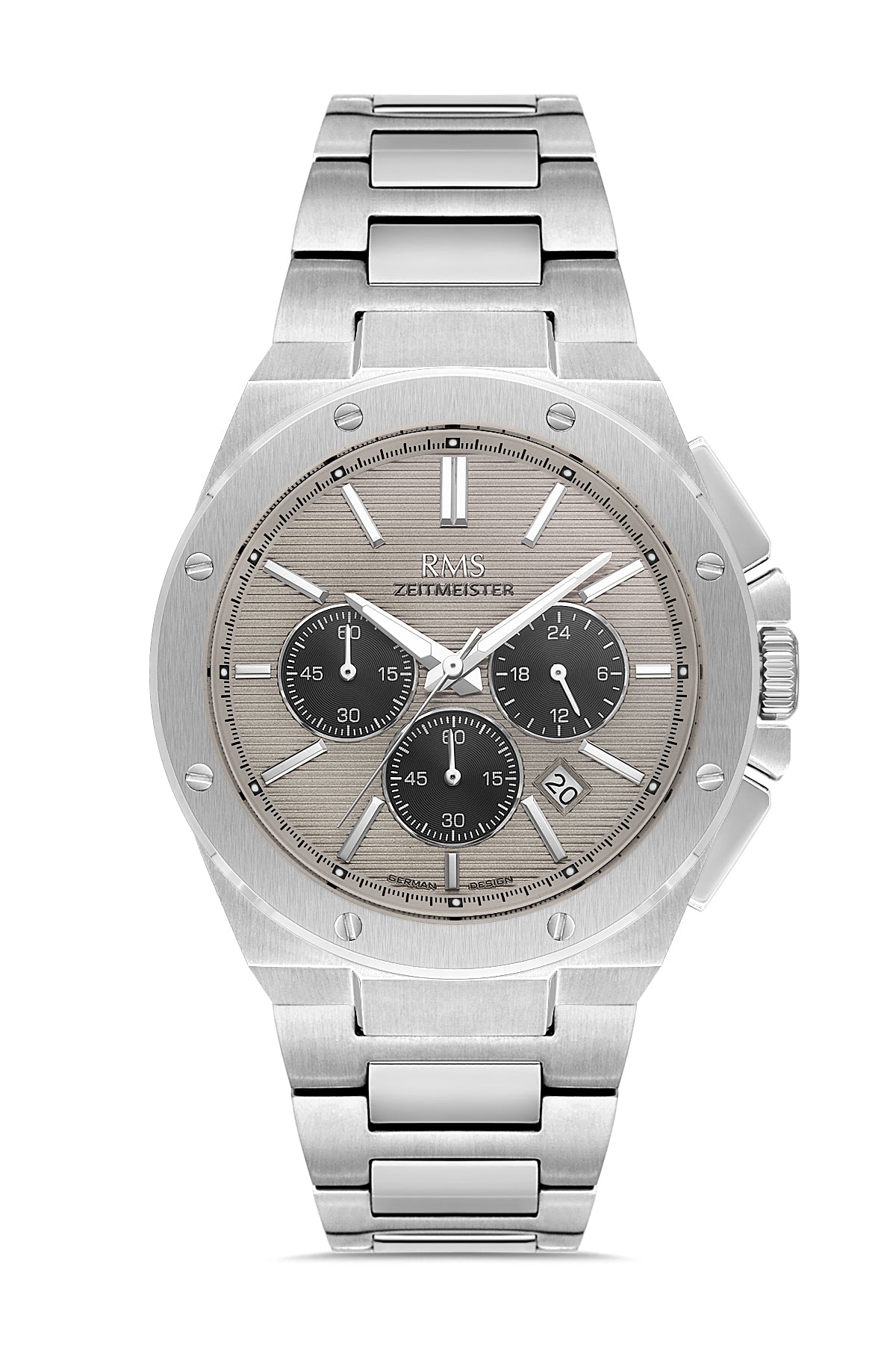 RMS Zeitmeister Grey Dial Silver Plated Men's Watch - Stainless Steel Bracelet - RMS.1.AG2134.115