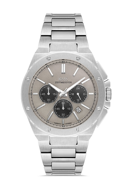 RMS Zeitmeister Grey Dial Silver Plated Men's Watch - Stainless Steel Bracelet - RMS.1.AG2134.115