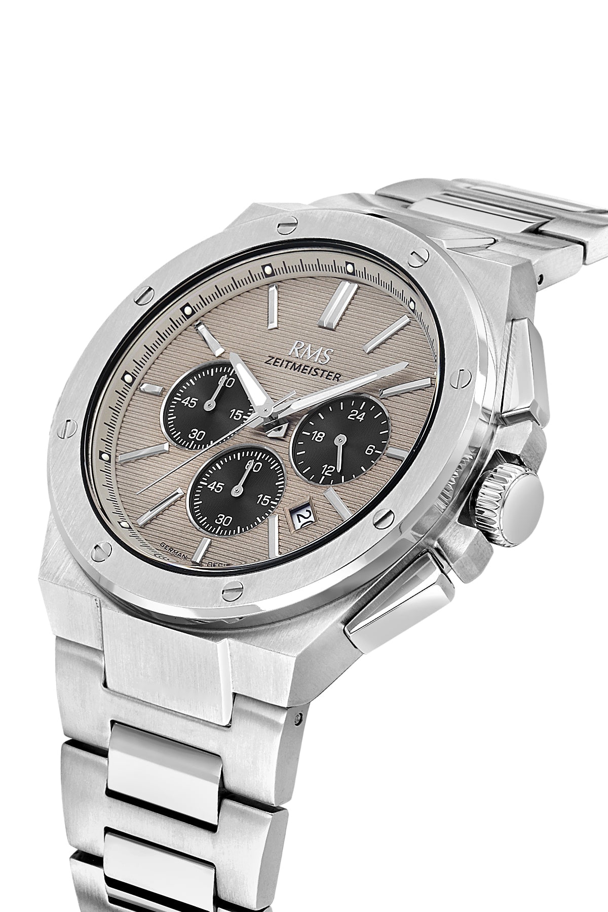 RMS Zeitmeister Grey Dial Silver Plated Men's Watch - Stainless Steel Bracelet - RMS.1.AG2134.115