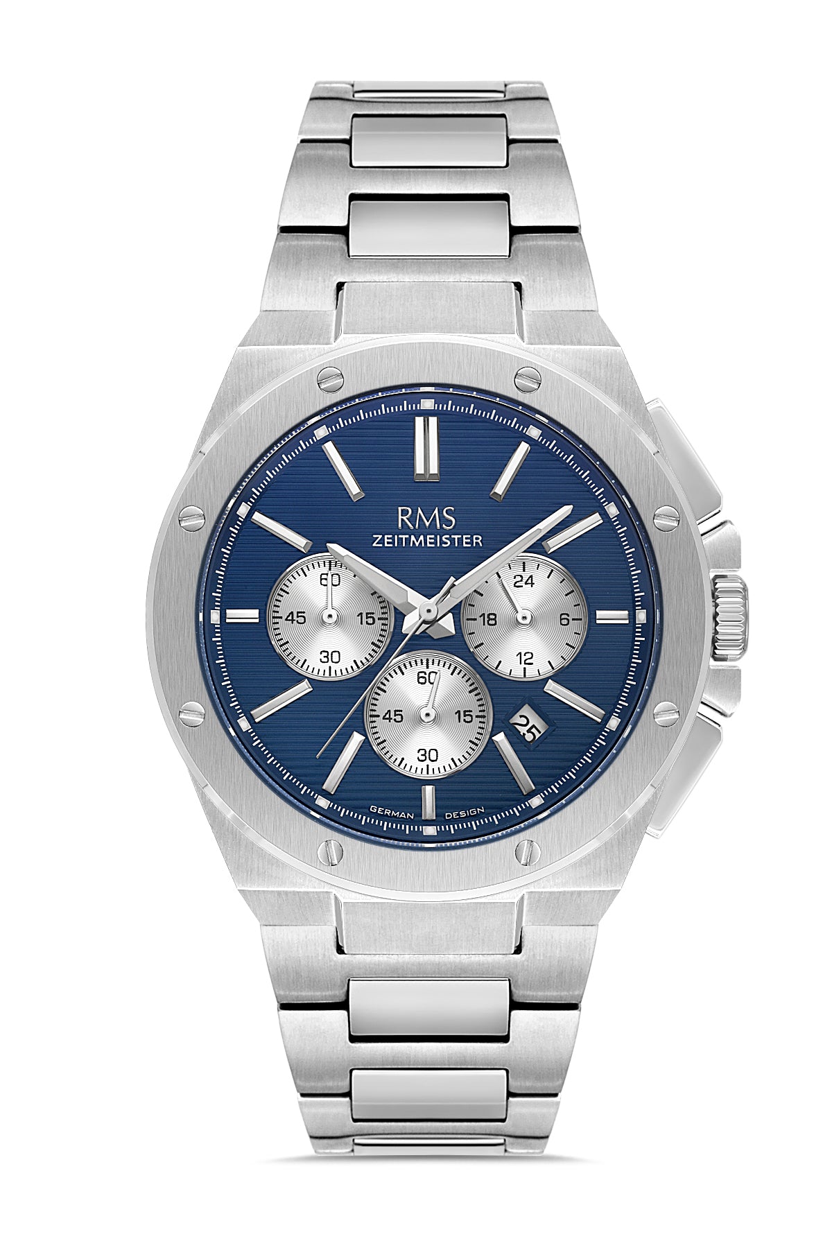 RMS Zeitmeister Blue Dial Silver Plated Men's Watch - Stainless Steel Bracelet - RMS.1.AG2134.13