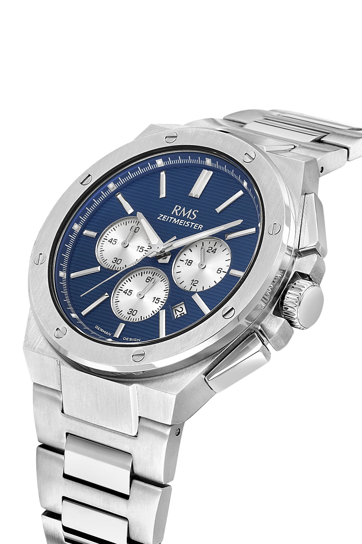 RMS Zeitmeister Blue Dial Silver Plated Men's Watch - Stainless Steel Bracelet - RMS.1.AG2134.13