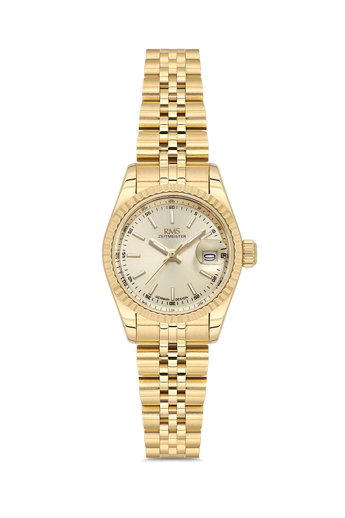 RMS Zeitmeister Gold Dial Gold Plated Women's Watch - Stainless Steel Bracelet - RMS.1.AG2145.25