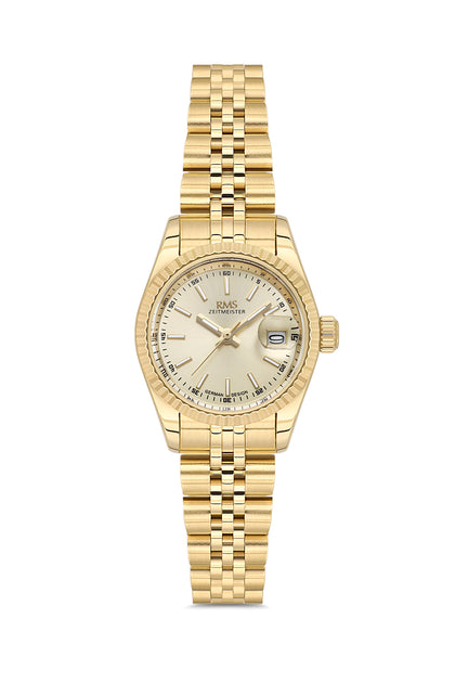 RMS Zeitmeister Gold Dial Gold Plated Women's Watch - Stainless Steel Bracelet - RMS.1.AG2145.25