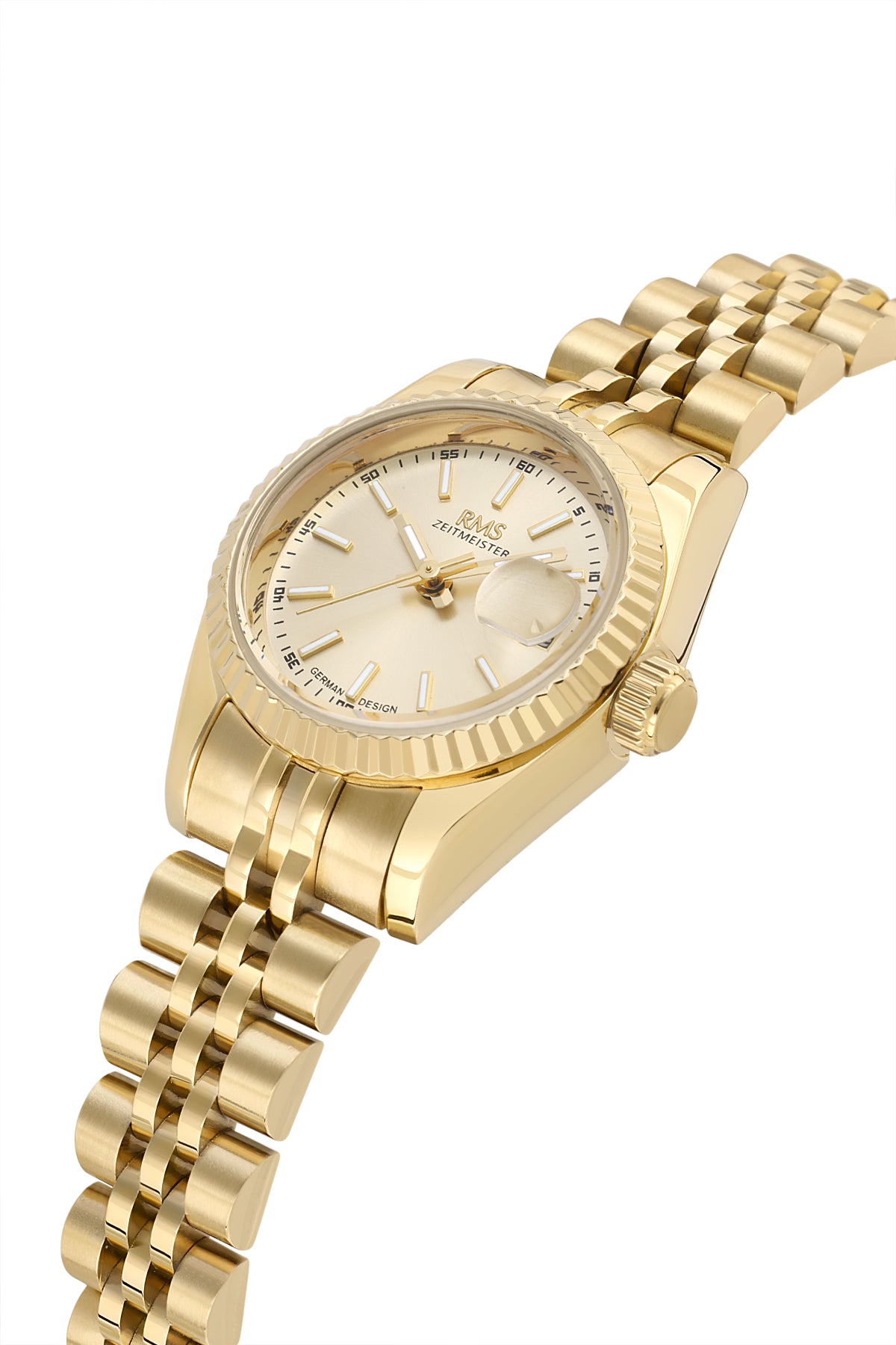 RMS Zeitmeister Gold Dial Gold Plated Women's Watch - Stainless Steel Bracelet - RMS.1.AG2145.25