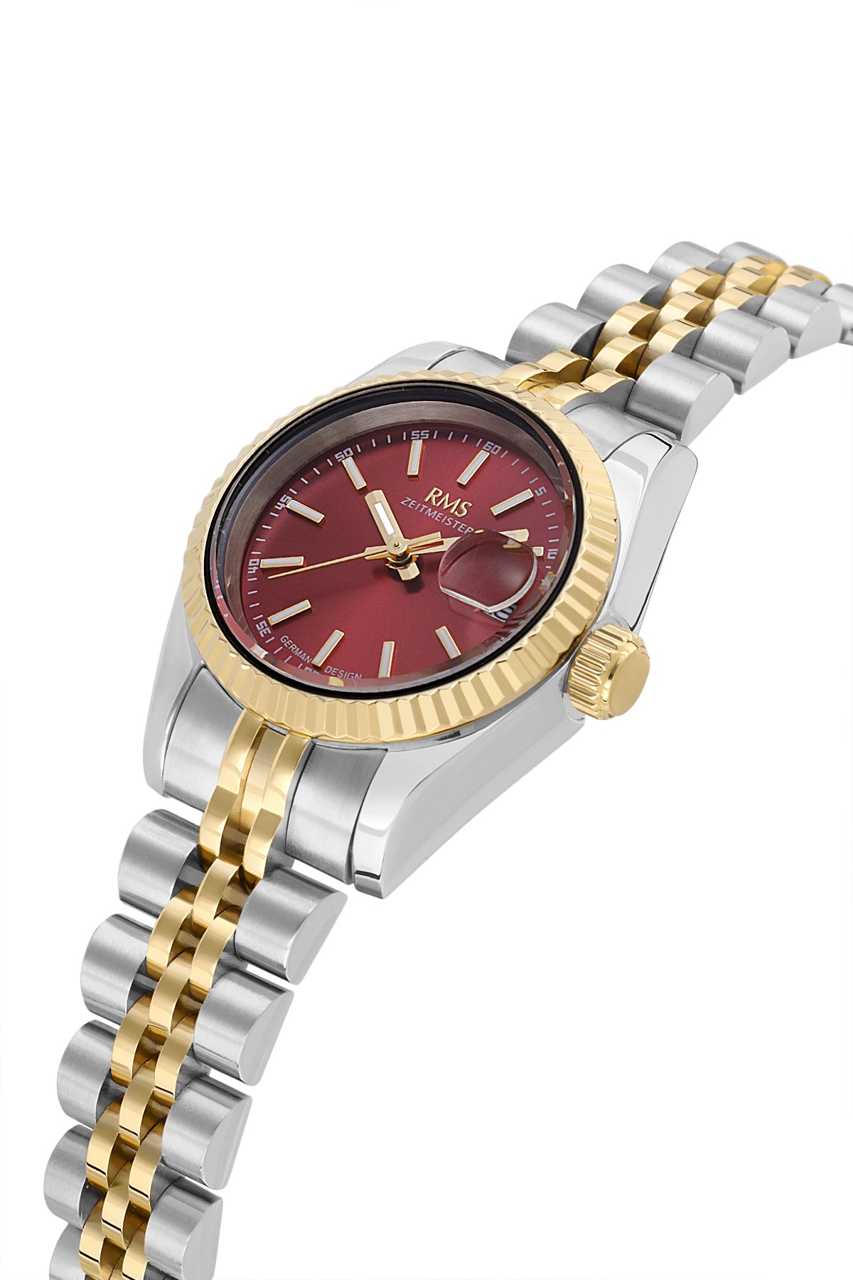 RMS Zeitmeister Burgundy Dial Gold & Silver Plated Women's Watch - Stainless Steel Bracelet - RMS.1.AG2145.413