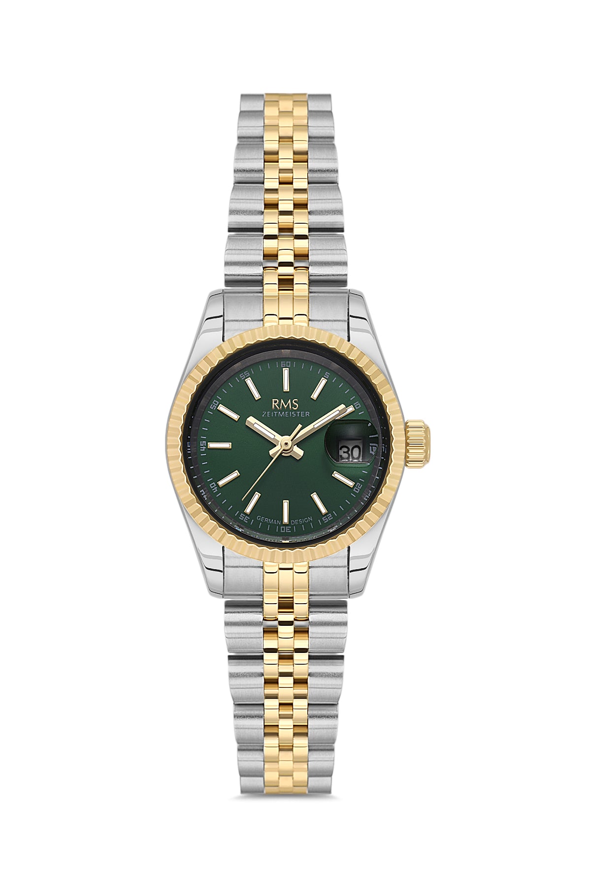 RMS Zeitmeister Green Dial Gold & Silver Plated Women's Watch - Stainless Steel Bracelet - RMS.1.AG2145.49
