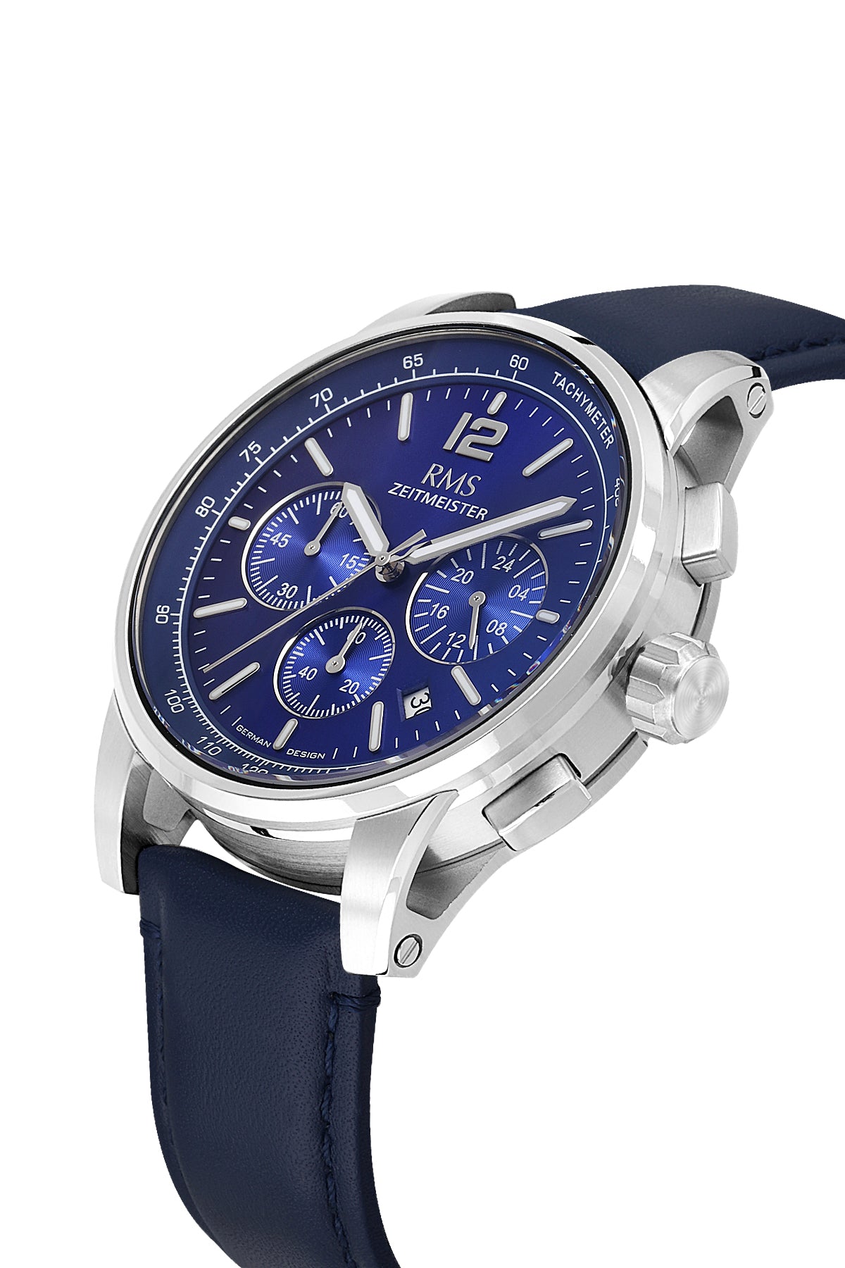 RMS Zeitmeister Navy Dial Silver Plated Men's Watch - Blue Genuine Leather Strap - RMS.1.AG2161.103