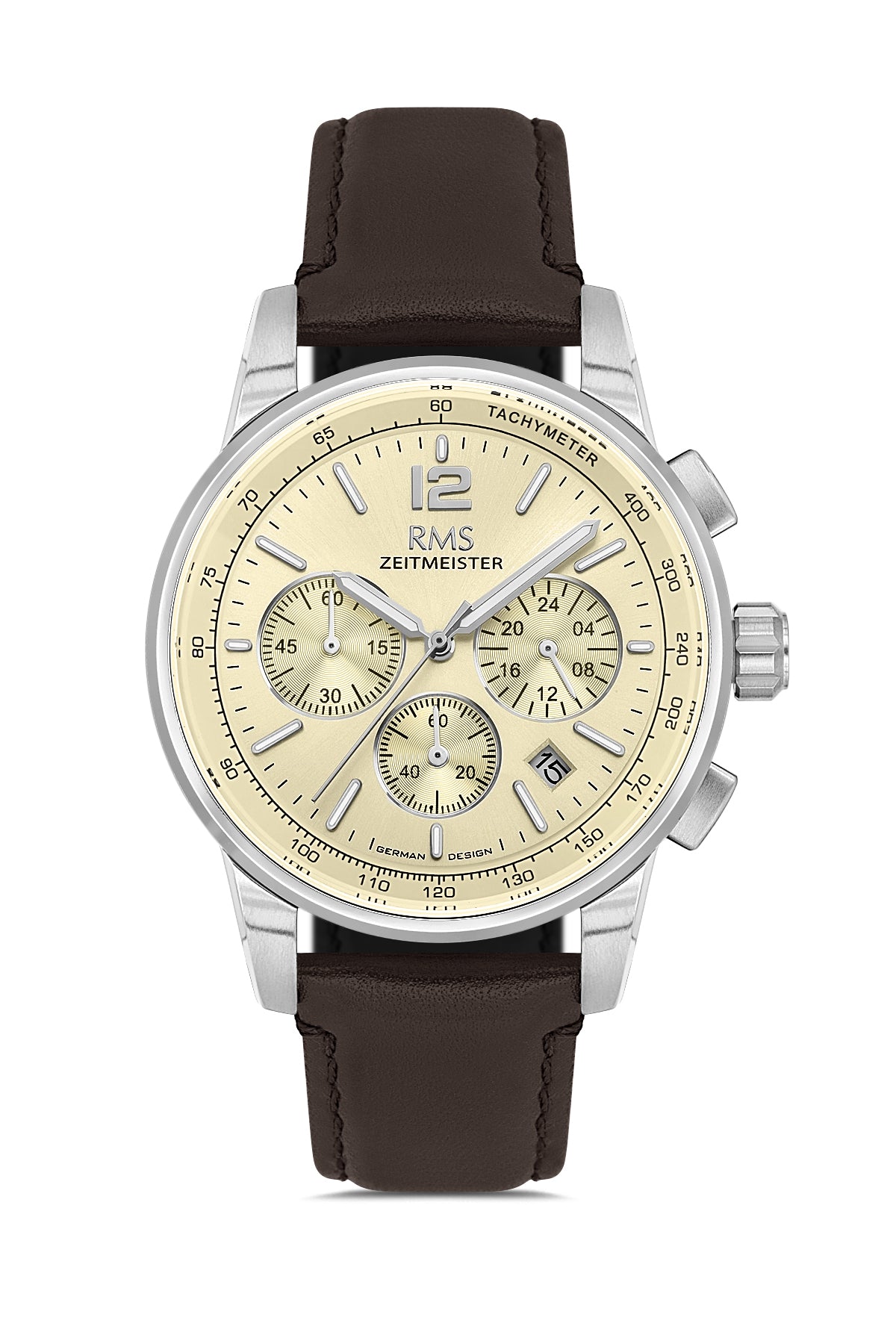 RMS Zeitmeister Gold Dial Silver Plated Men's Watch - Black Genuine Leather Strap - RMS.1.AG2161.117