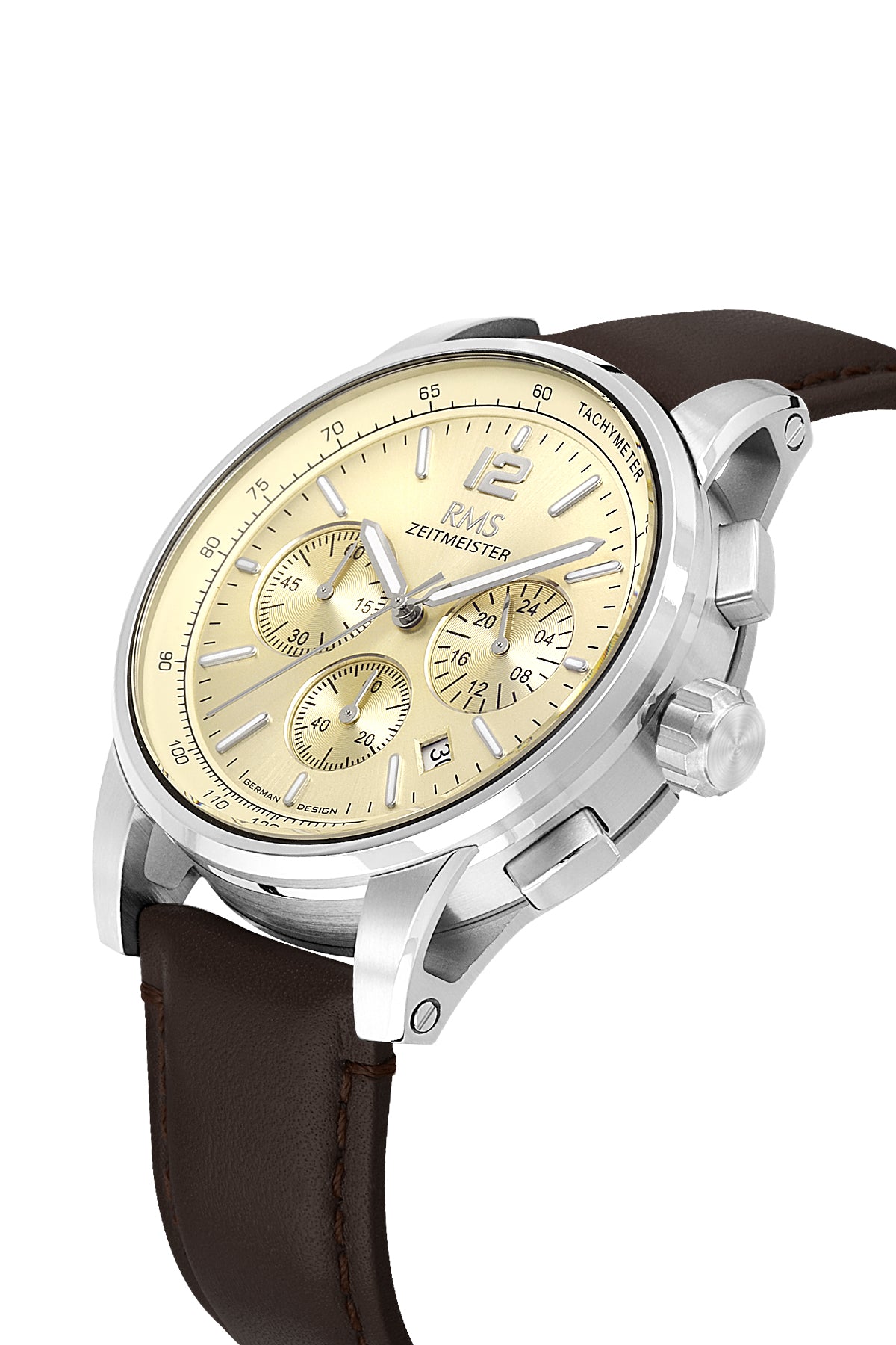 RMS Zeitmeister Gold Dial Silver Plated Men's Watch - Black Genuine Leather Strap - RMS.1.AG2161.117