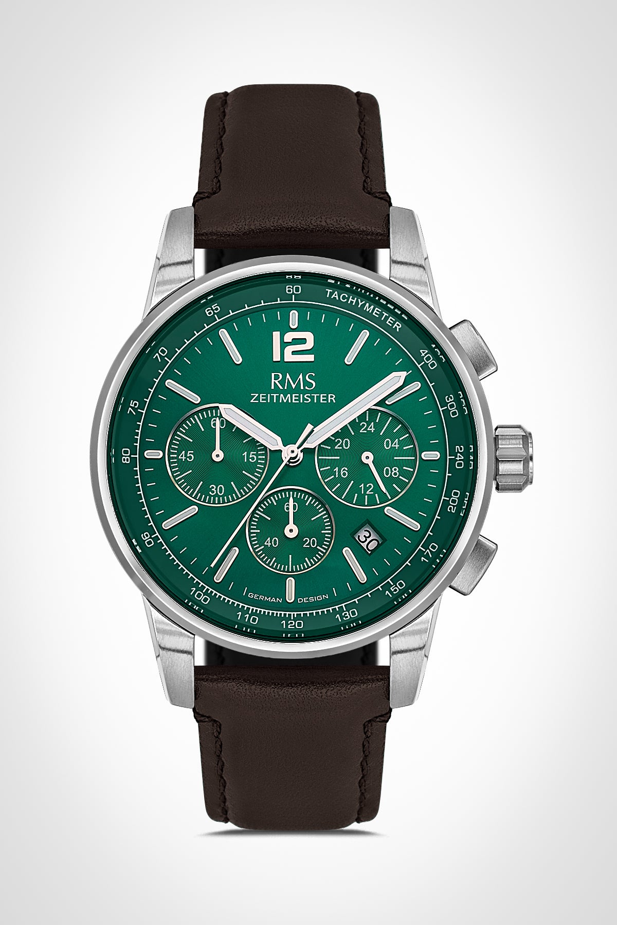 RMS Zeitmeister Green Dial Silver Plated Men's Watch - Brown Genuine Leather Strap - RMS.1.AG2161.119