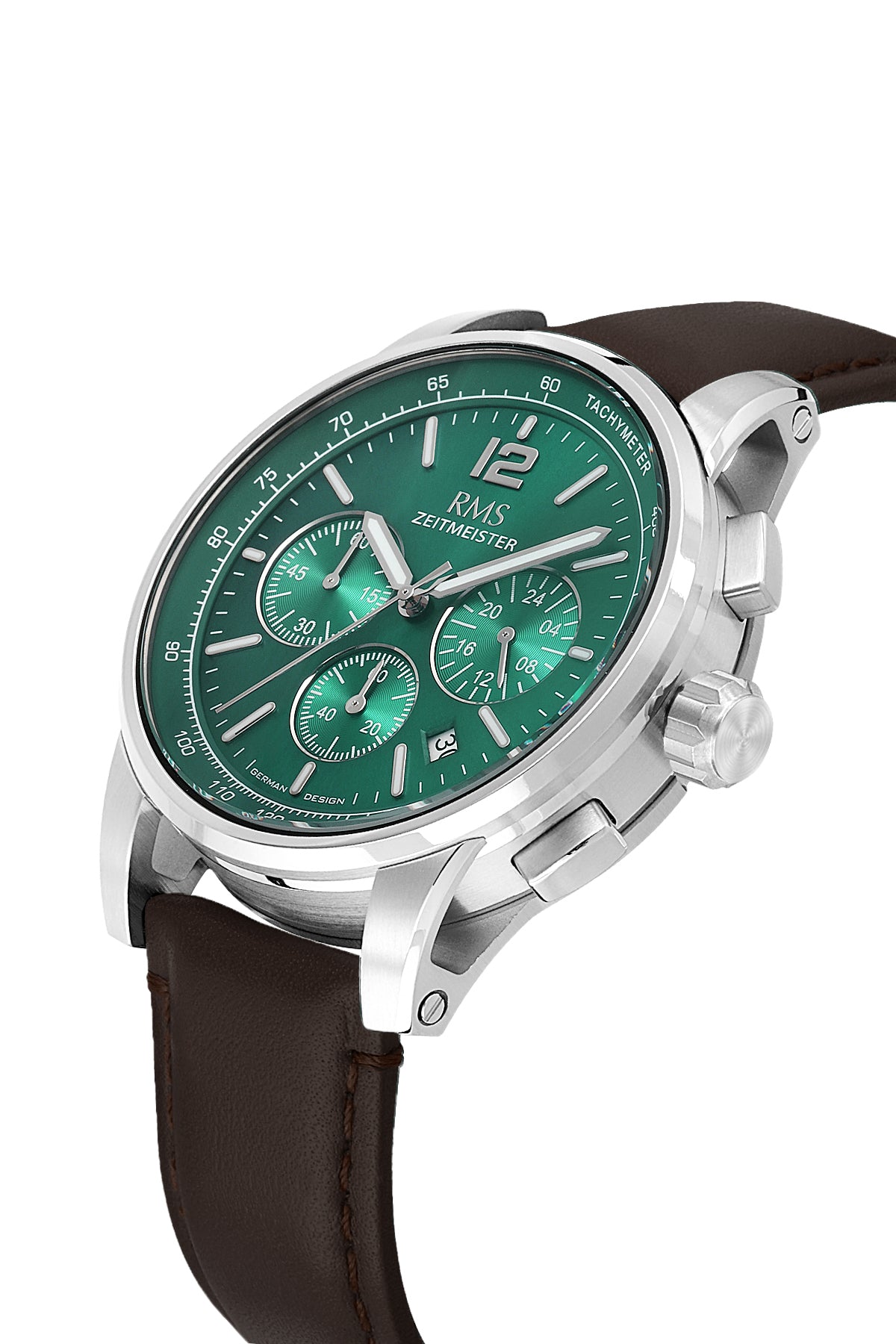 RMS Zeitmeister Green Dial Silver Plated Men's Watch - Brown Genuine Leather Strap - RMS.1.AG2161.119