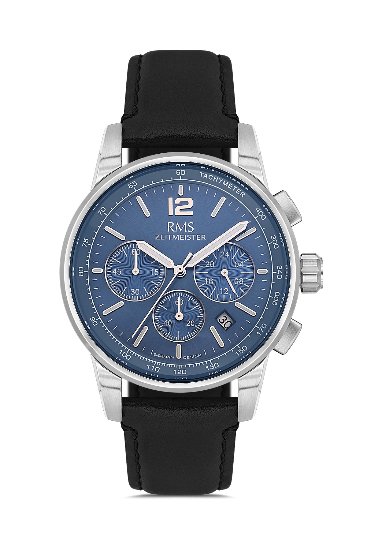 RMS Zeitmeister Blue Dial Silver Plated Men's Watch - Blue Genuine Leather Strap - RMS.1.AG2161.94