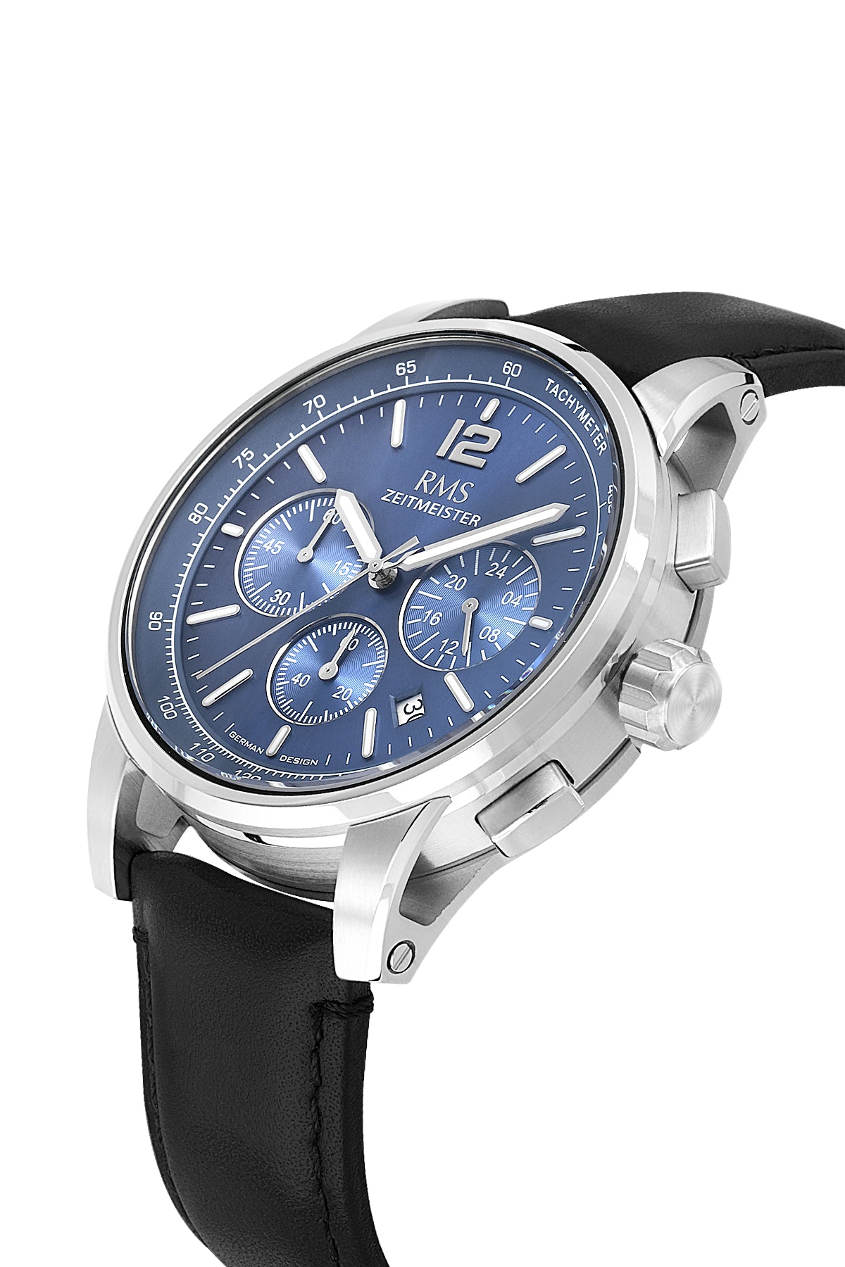RMS Zeitmeister Blue Dial Silver Plated Men's Watch - Blue Genuine Leather Strap - RMS.1.AG2161.94