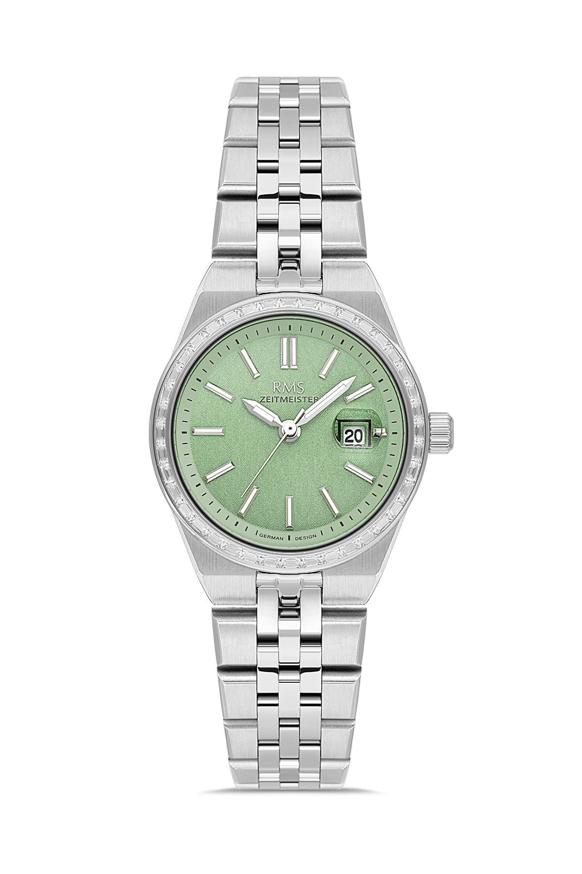 RMS Zeitmeister Green Dial Silver Plated Women's Watch - Stainless Steel Bracelet - RMS.1.AG2175.110
