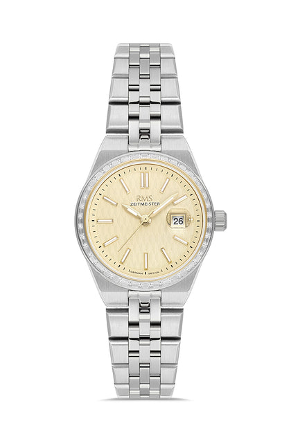 RMS Zeitmeister Gold Dial Silver Plated Women's Watch - Stainless Steel Bracelet - RMS.1.AG2175.118