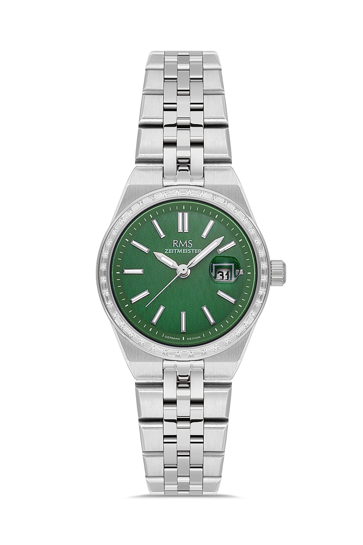 RMS Zeitmeister Green Dial Silver Plated Women's Watch - Stainless Steel Bracelet - RMS.1.AG2175.19
