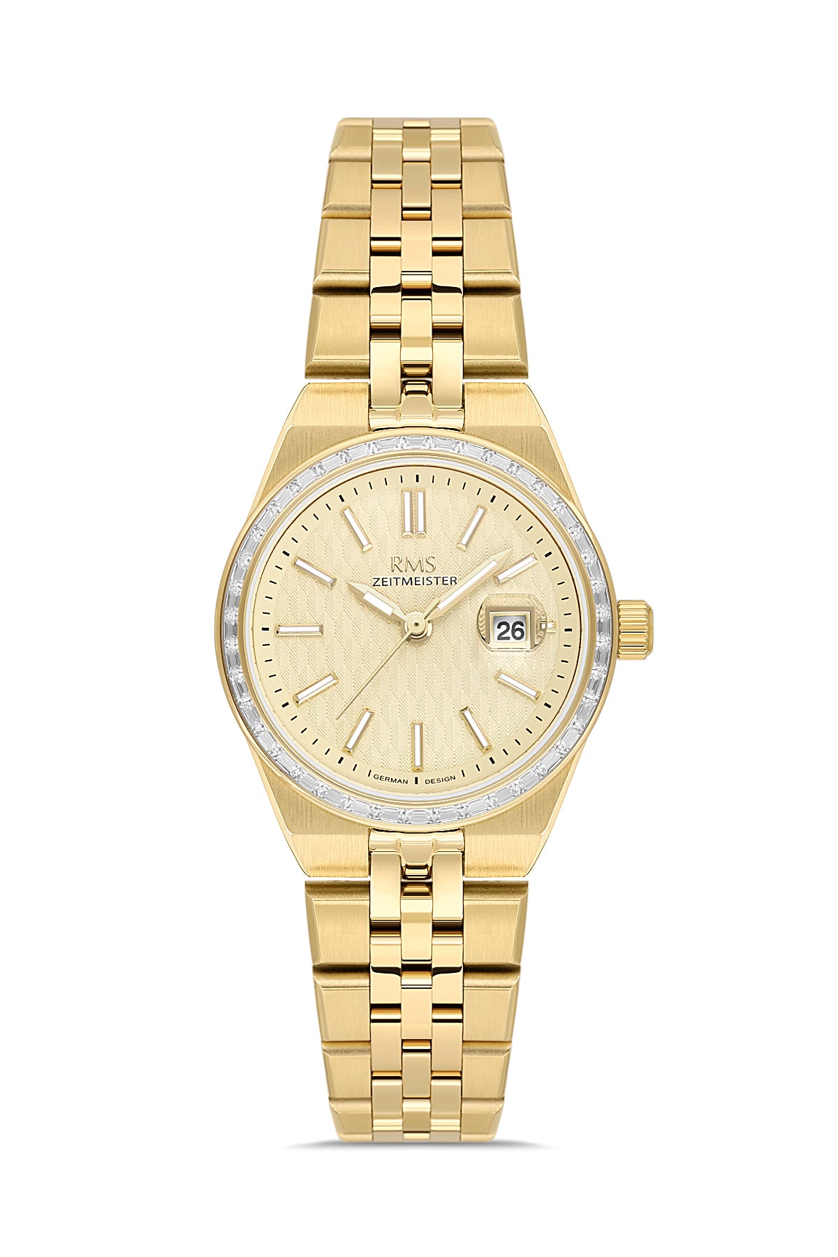 RMS Zeitmeister Gold Dial Gold Plated Women's Watch - Stainless Steel Bracelet - RMS.1.AG2175.25