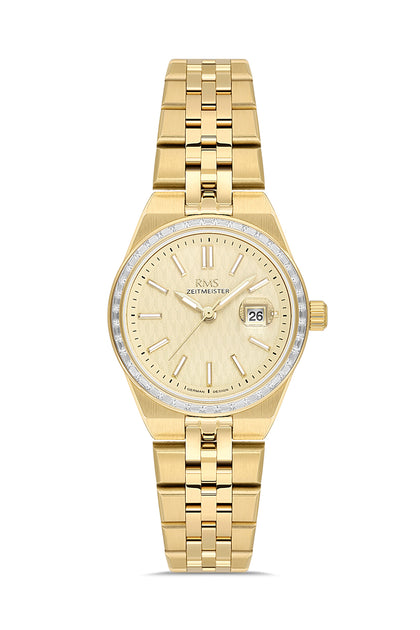 RMS Zeitmeister Gold Dial Gold Plated Women's Watch - Stainless Steel Bracelet - RMS.1.AG2175.25