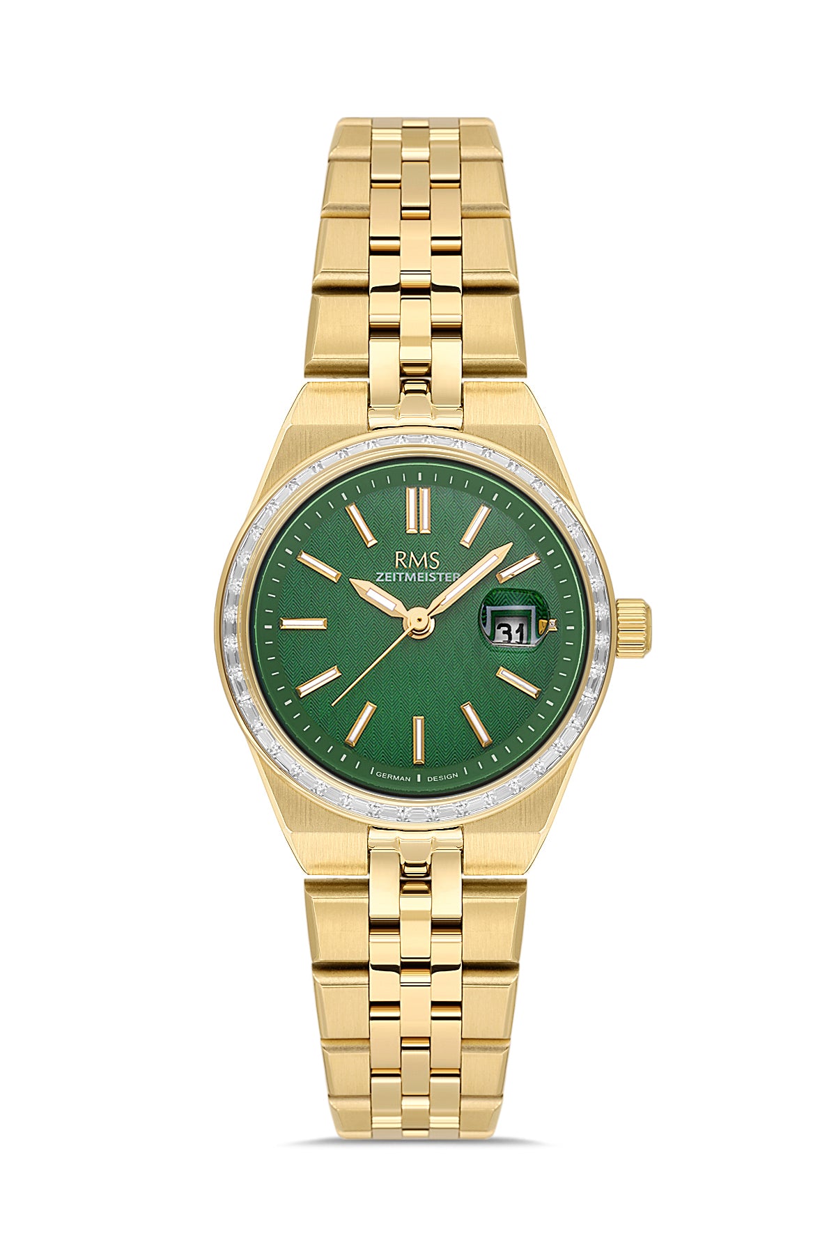 RMS Zeitmeister Green Dial Gold Plated Women's Watch - Stainless Steel Bracelet - RMS.1.AG2175.29
