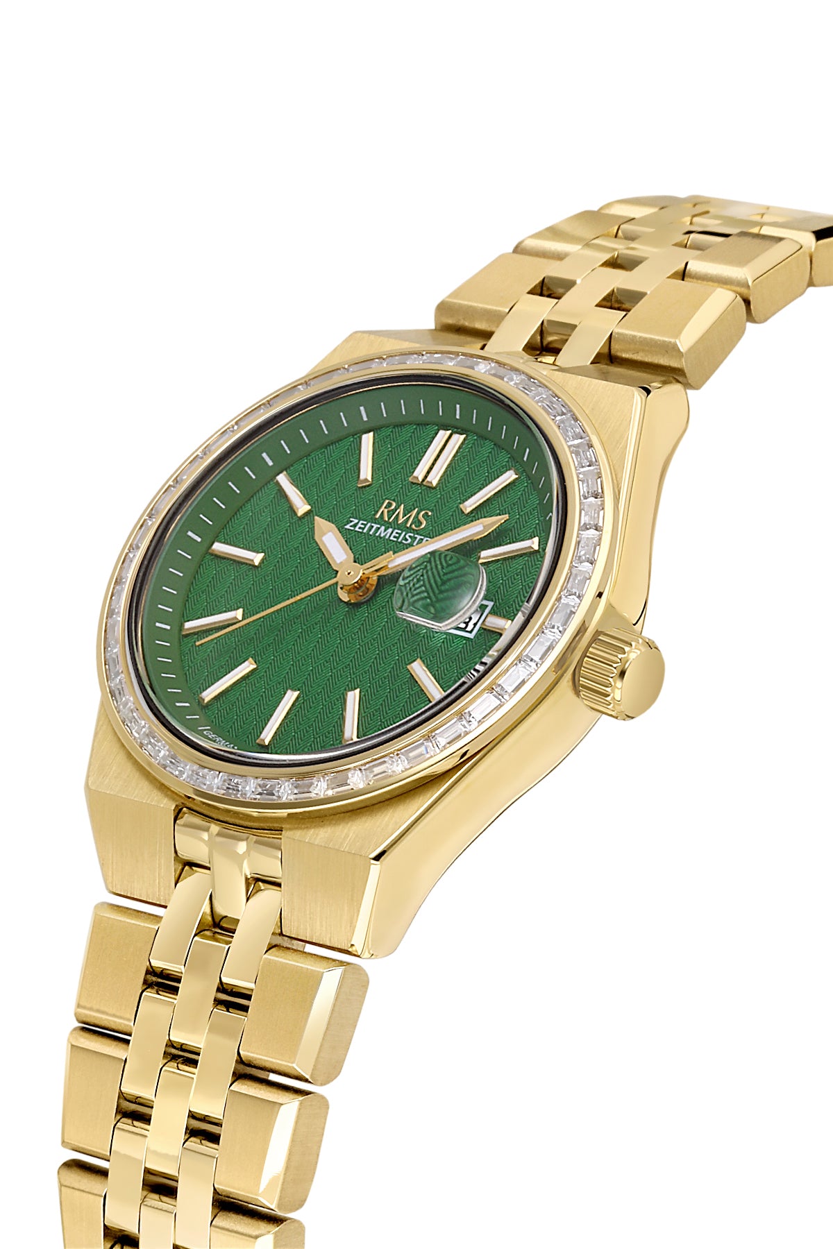 RMS Zeitmeister Green Dial Gold Plated Women's Watch - Stainless Steel Bracelet - RMS.1.AG2175.29