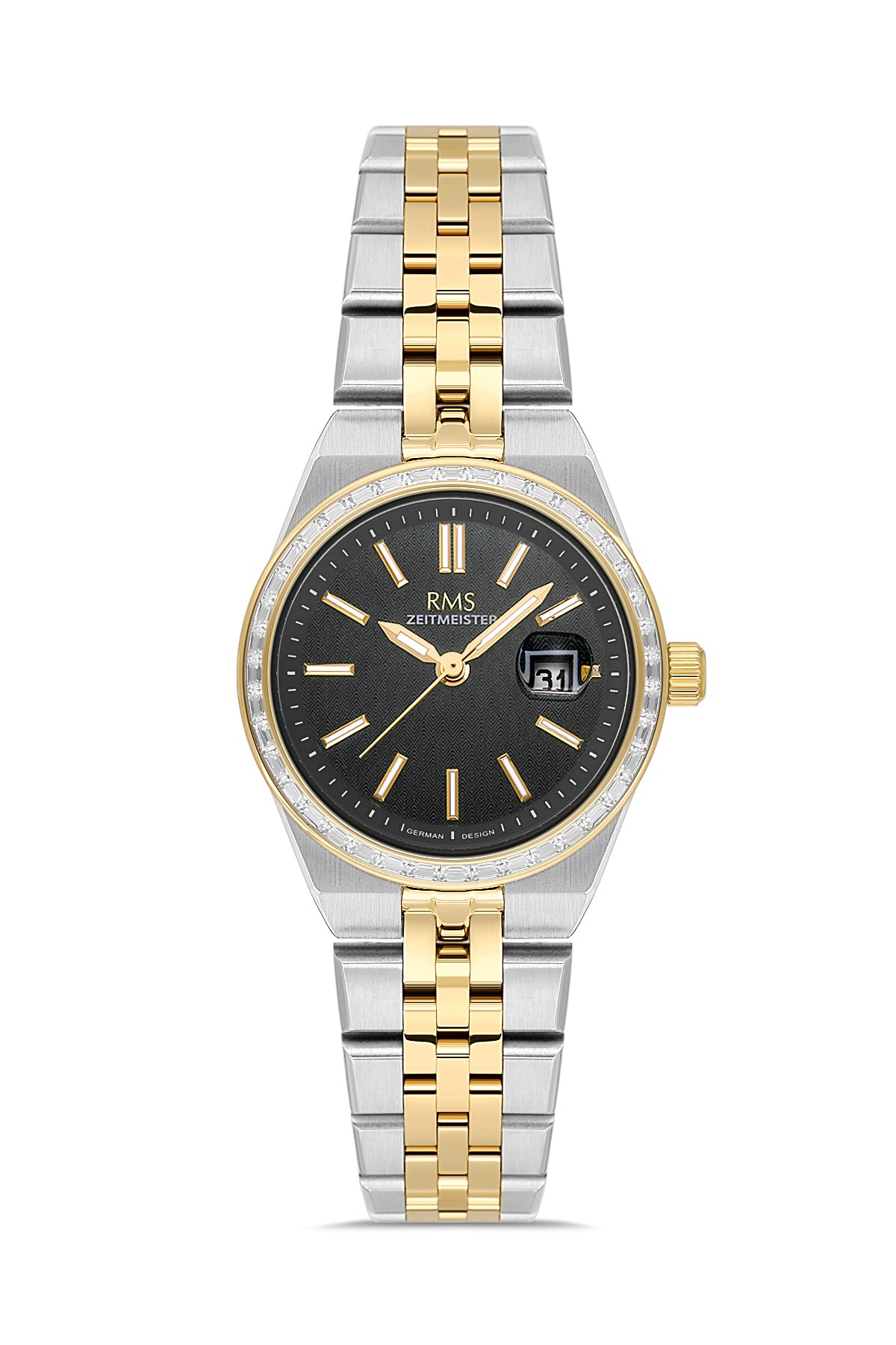 RMS Zeitmeister Black Dial Gold & Silver Plated Women's Watch - Stainless Steel Bracelet - RMS.1.AG2175.42